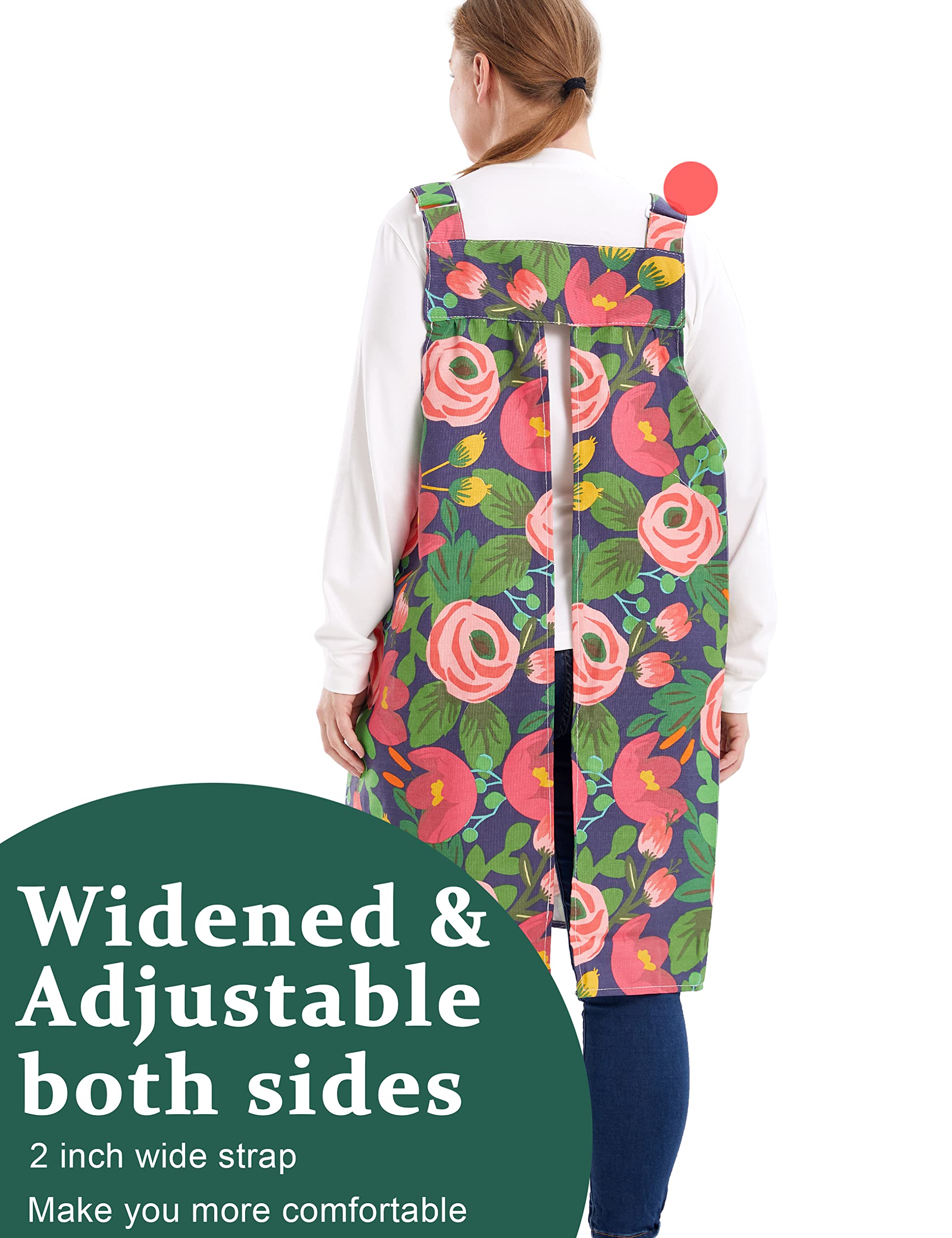 Apronner No Ties Plus Size Aprons For Women With Pockets Cotton Linen Baking Kitchen Cooking Red Tulip