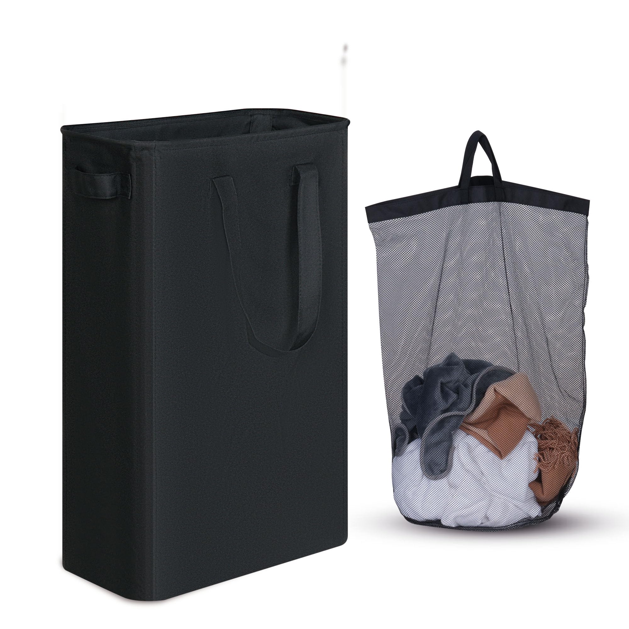 Iegrow Washing Baskets For Laundry, 50L Slim Folable Laundry Bin With Oxford Fabric And Handles, Narrow Wash Basket With Removab