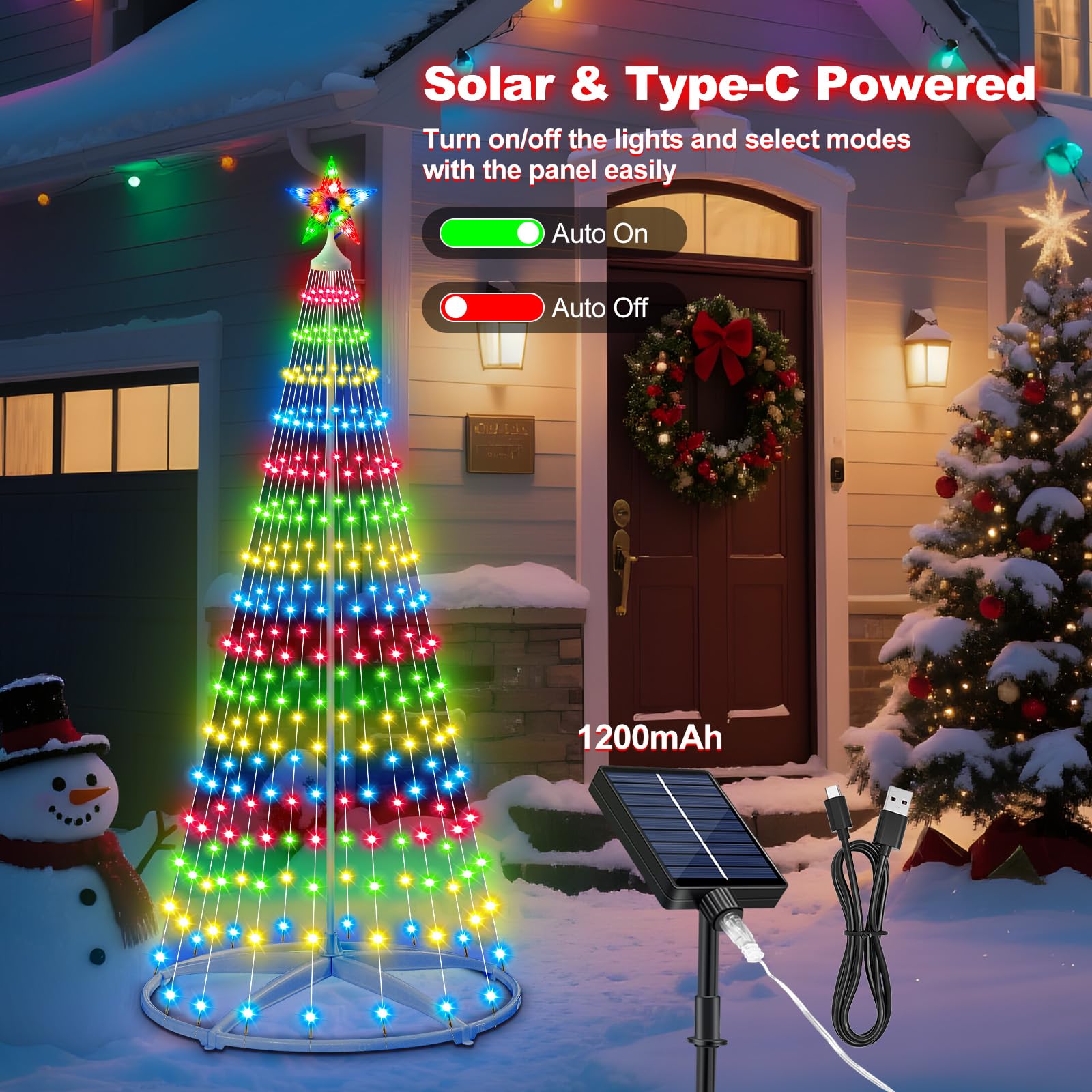 AMIPEPE 6ft Solar Christmas Tree Lights Outdoor, 252 LEDs Remote Control 8 Modes IP65 Waterproof Cone Tree with Timer, USB Backu