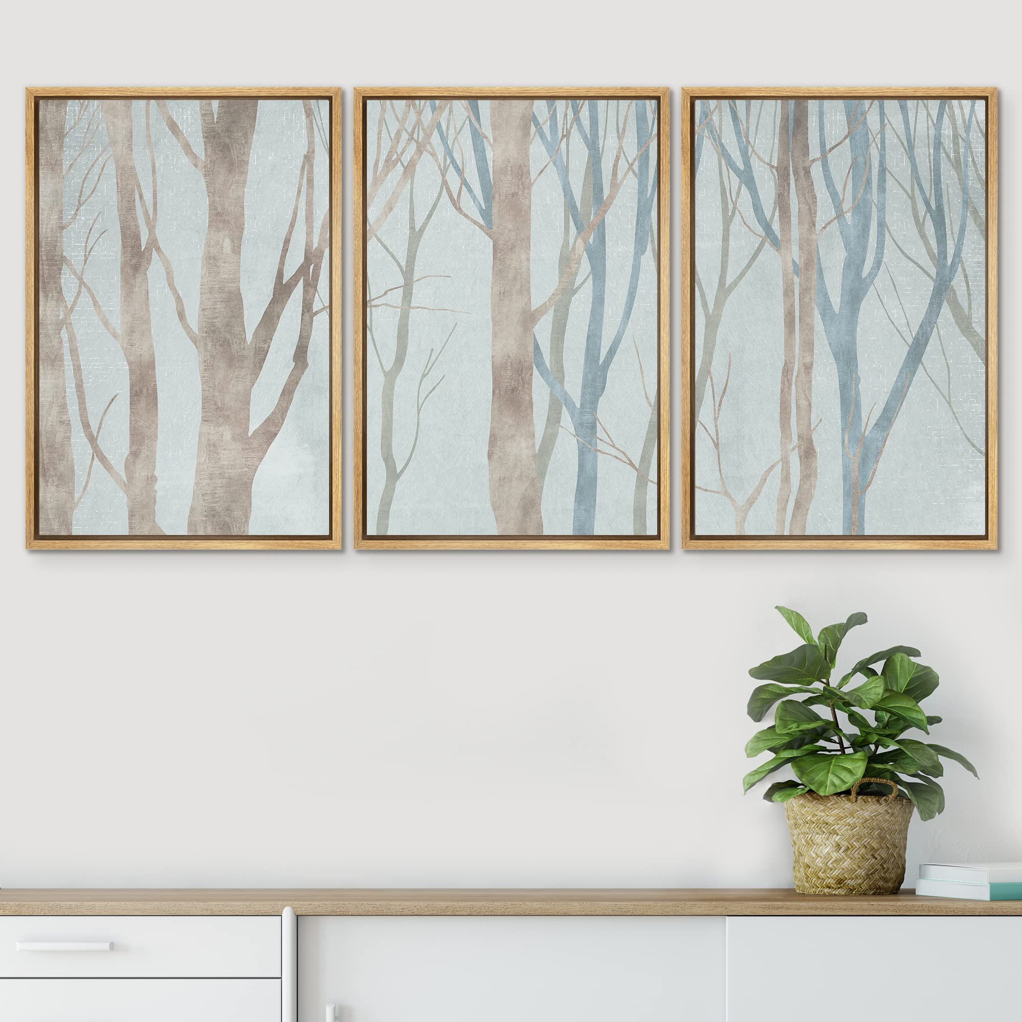 Signwin Framed Canvas Print Wall Art Set Pastel Watercolor Winter Forest Trees Places Country Illustrations Modern Bohemian Scen
