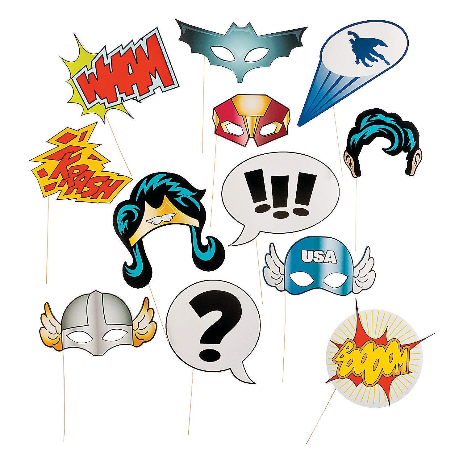 Super Hero Stick Costume Props (1 Dozen) Photobooth Supplies, Birthday Party Favors, Diy Decorations