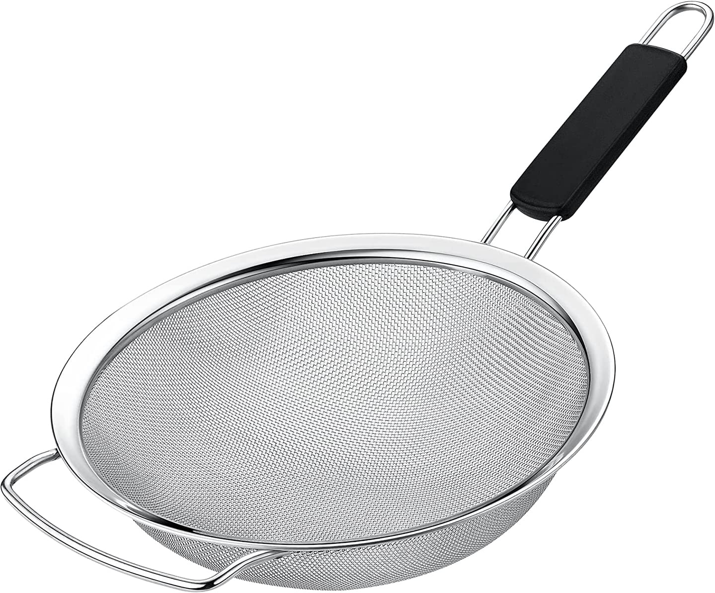 Kafoor 8'' Large Fine Mesh Strainer With Thermo Plastic Rubber Handle - Sieve Fine Mesh Stainless Steel - Ideal To Strain Pasta,