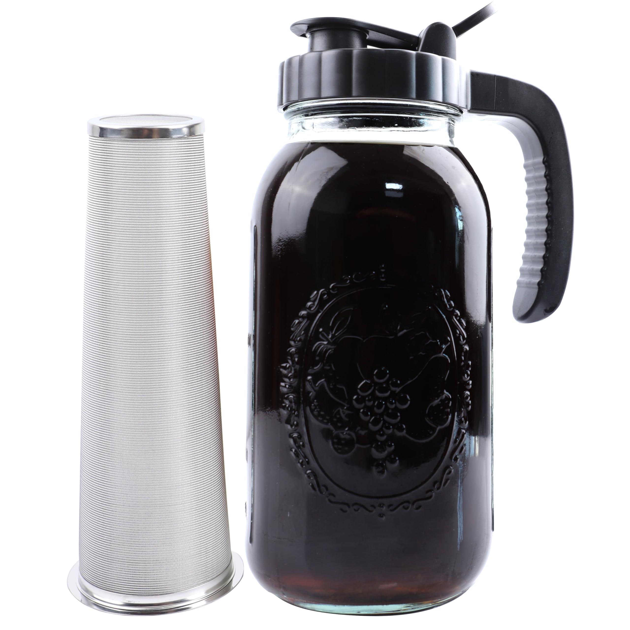 Cold Brew Coffee Maker Pitcher 2 Quart Glass Mason Jar With Spout Lid Filter Half Gallon Wide Mouth Iced Tea Brewing Jug Heavy D