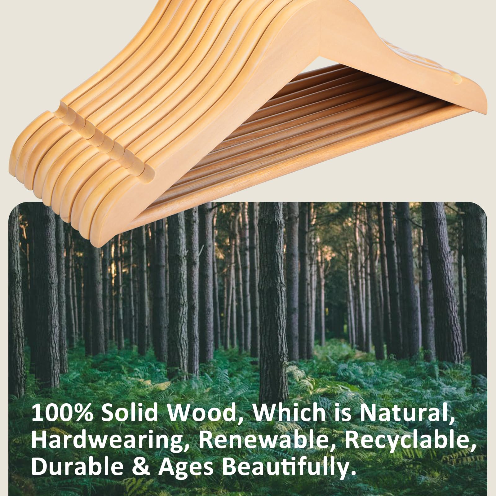 Fairyhaus Kids Hangers 20 Pack 12.8 Inch, Natural Wooden Baby Hangers For Closet, Anti-Rust 360 Swivel Hook, Notches & Smooth Fi