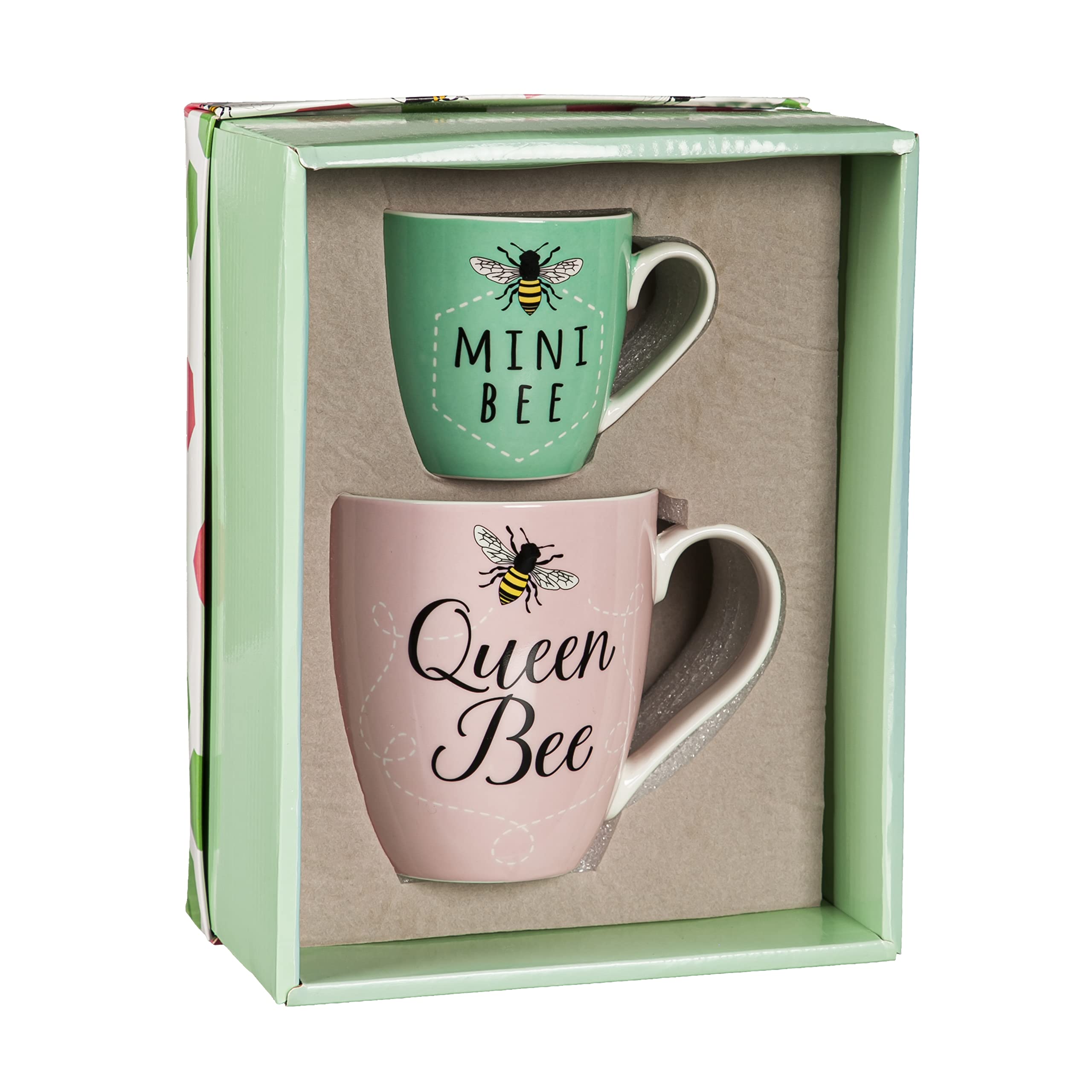 Cypress Home Queen Bee Mini Bee Mommy And Me Ceramic Cups | Gift Set Of 2 | Maternity Mothers Day Gift | Ceramic Coffee Hot Choc