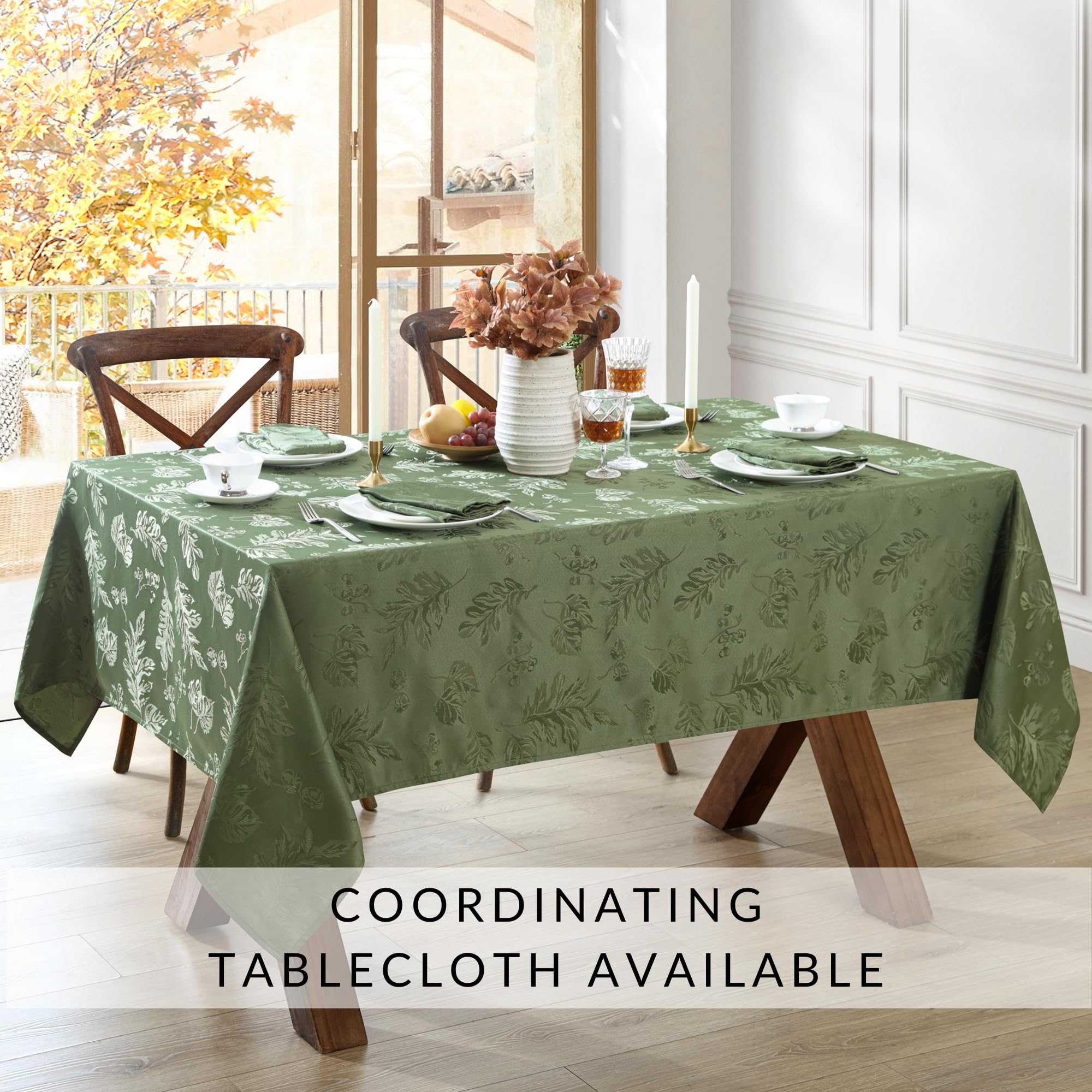 Elrene Home Fashions Elegant Woven Leaves Jacquard Damask Cloth Napkin Set For Fall/Harvest/Thanksgiving, 17'' X 17'', Pack Of 8
