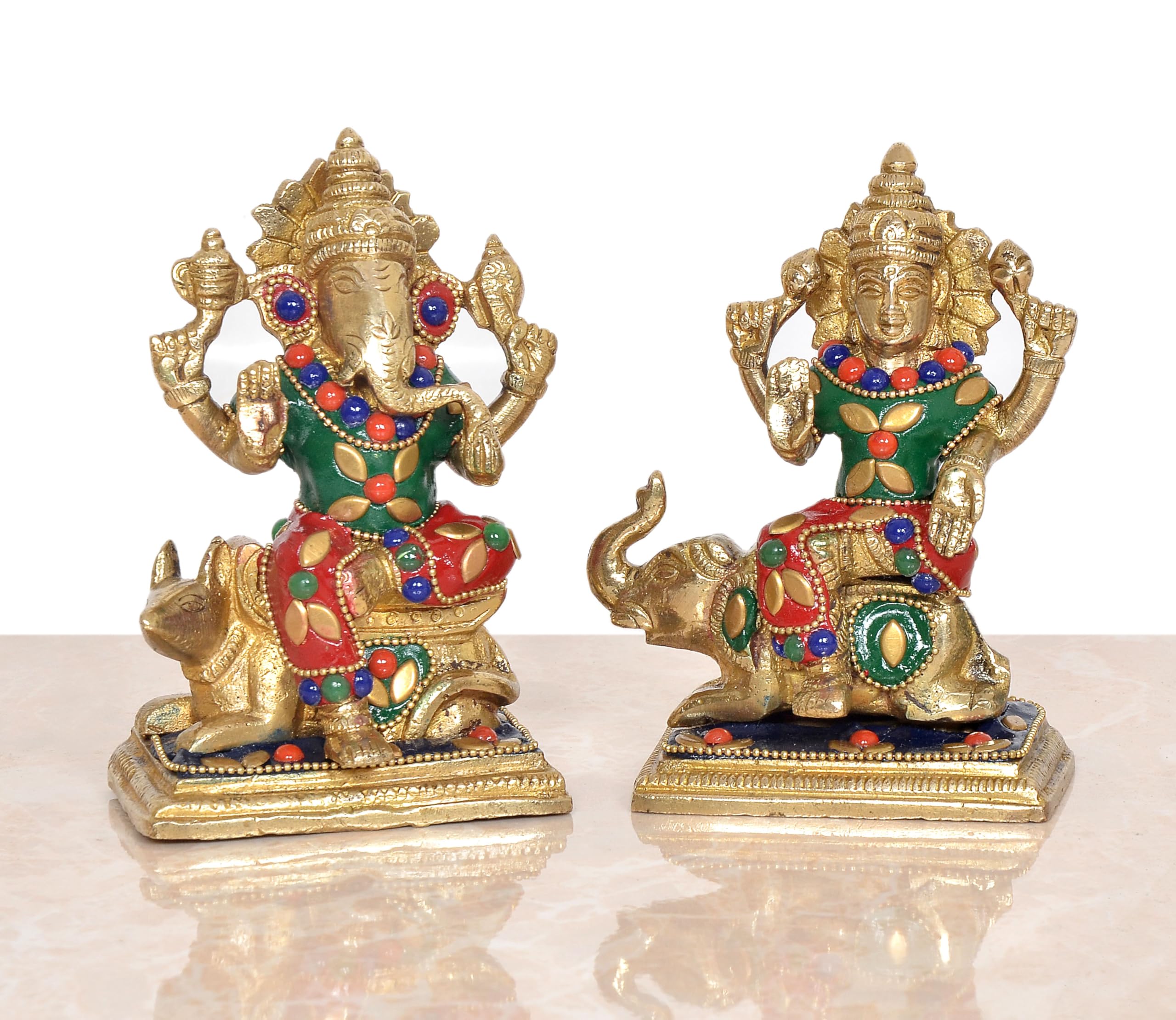 Dattatreya Brass Laxmi Ganesh Statue - Handcrafted Goddess Lakshmi And Lord Ganesha Idol For Home Decor And Pooja - Hindu Deitie
