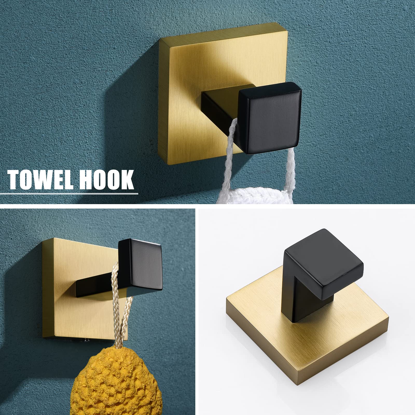 Yacvcl 5 Pieces Bathroom Hardware Set, Black And Gold Towel Bar Set, 23.6 Inch Towel Bar Hand Towel Holder Wall Mounted Stainles