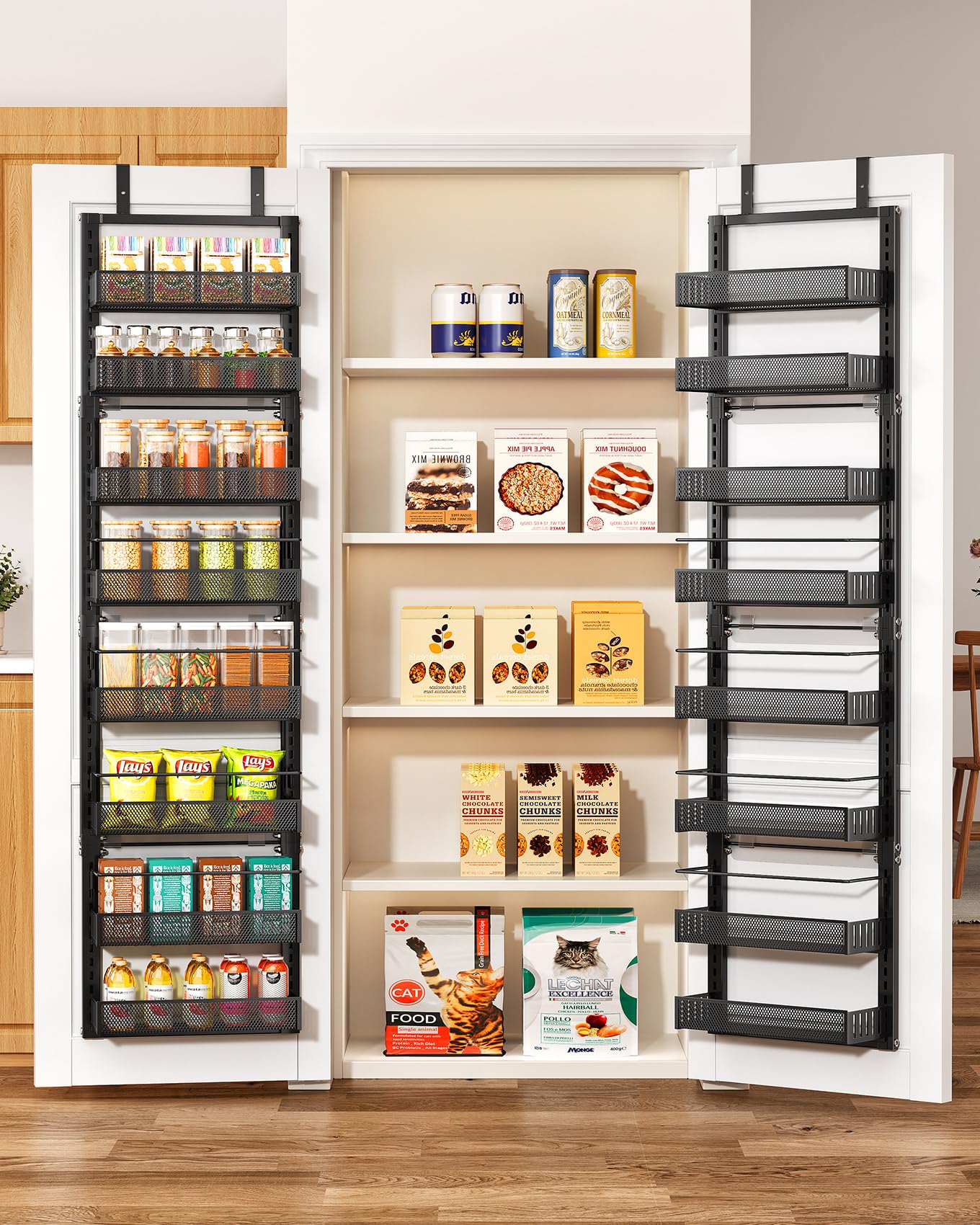 SNTD Over the Door Pantry Organizer - 8 Tier Adjustable Pantry Door Spice Organizer, Large Capacity Hanging Door Spice Rack for 