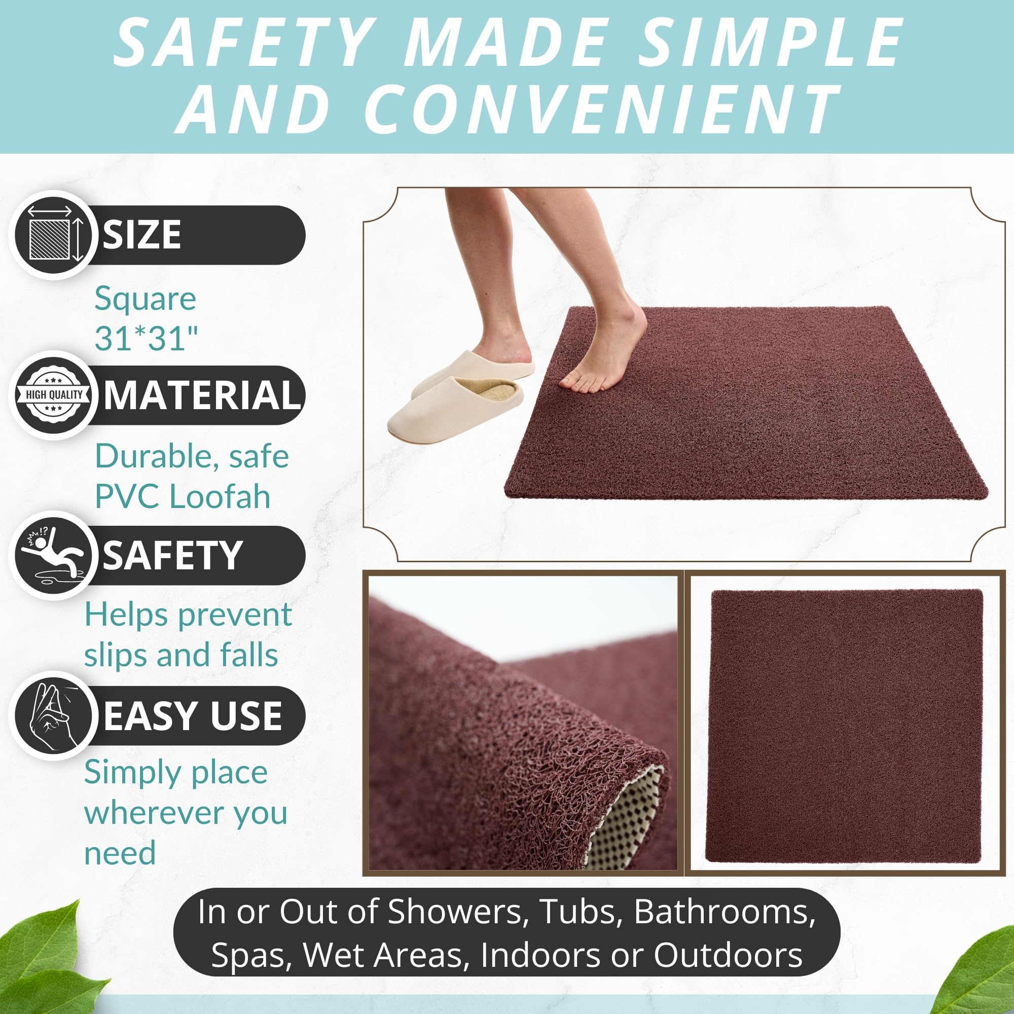 Extra Large Square Shower Mat Non Slip - Stall Shower For Shower Bathroom Non Slip For Shower - Square Large Shower Mat - Secure