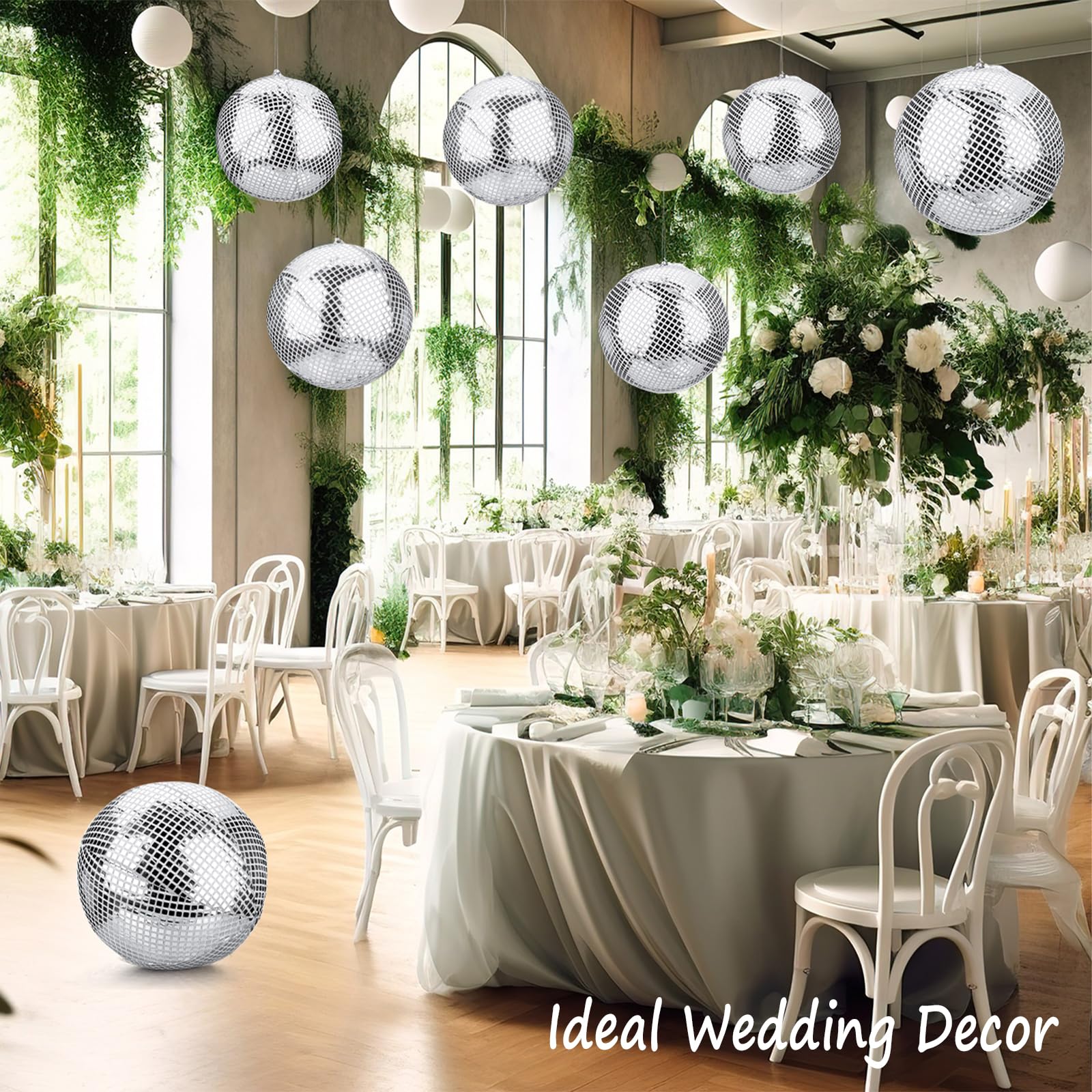 HyDren 8 Set Inflatable Disco Ball with Cover Foldable Hanging Mirror Disco Ornaments for Christmas Wedding Birthday Baby Shower