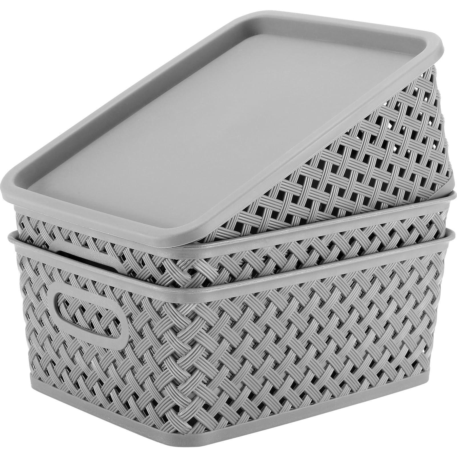 Maxgear Organization And Storage, Plastic Bins Organizer Bins, Woven Basket For Storage, Plastic Baskets With Lid, Lidded Basket