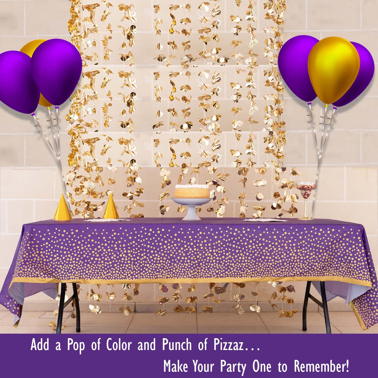 Zuladise 2 Pack Purple Tablecloth Disposable Purple And Gold Plastic Table Cloths For Parties, Birthday, Graduation, Repunzel, T
