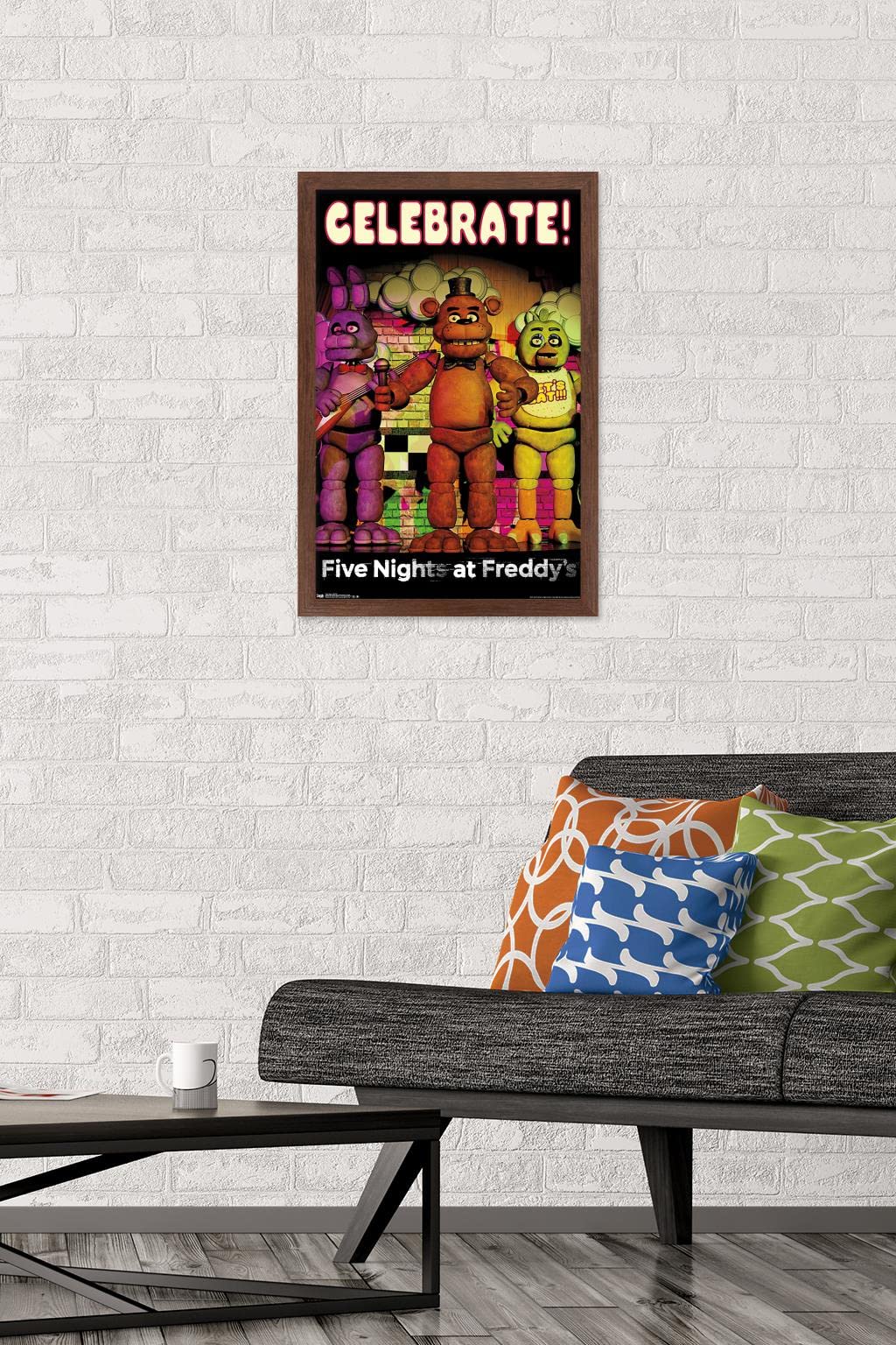 Trends International Five Nights At Freddy'S - Celebrate Wall Poster, 14.725'' X 22.375'', Mahogany Framed Version