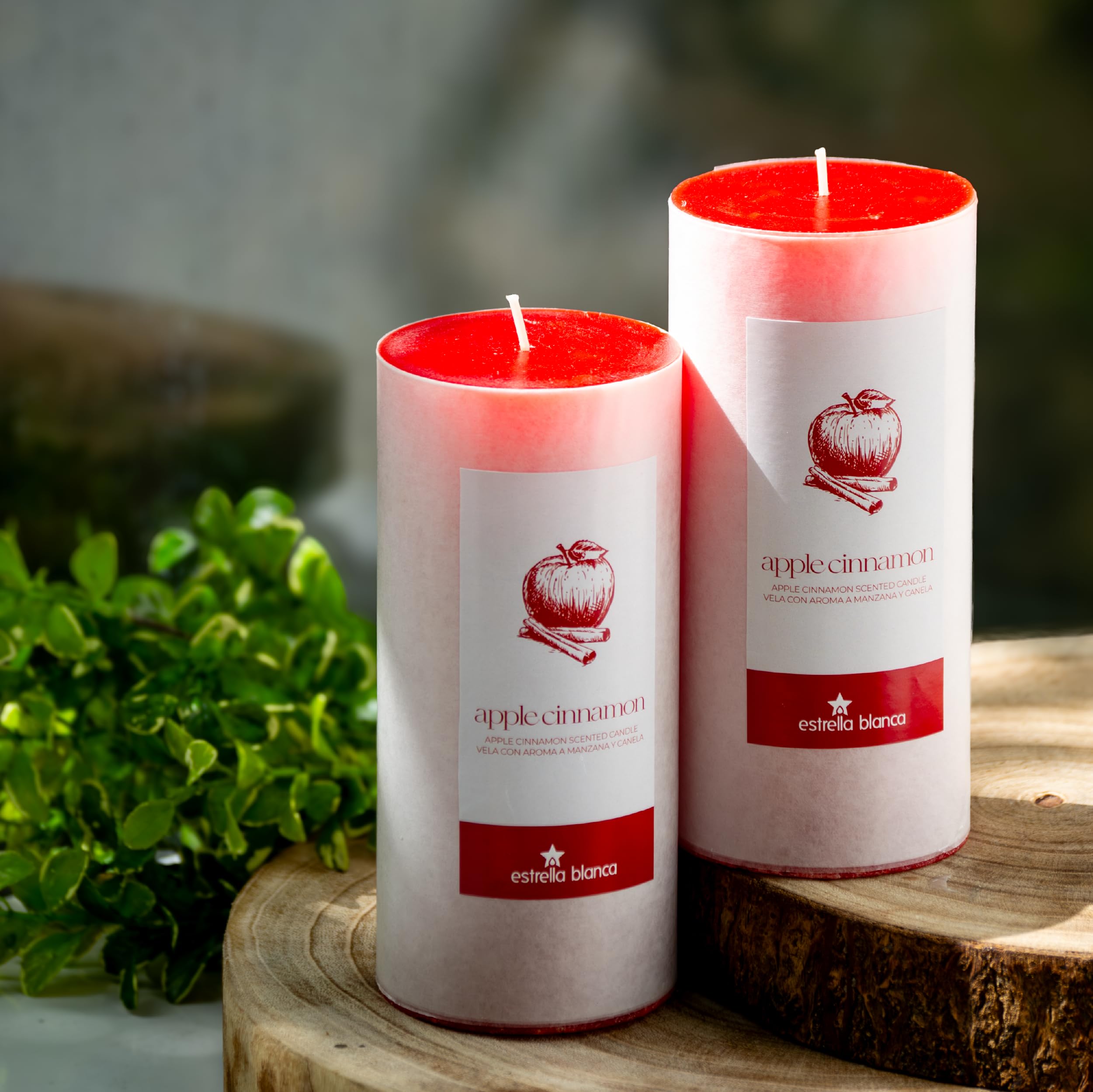 Estrella Blanca Apple Cinnamon Scented Red Pillar Candles, 3x6 Inch Set of 3, Long Lasting Fall Candles for Home Decor, Thanksgi
