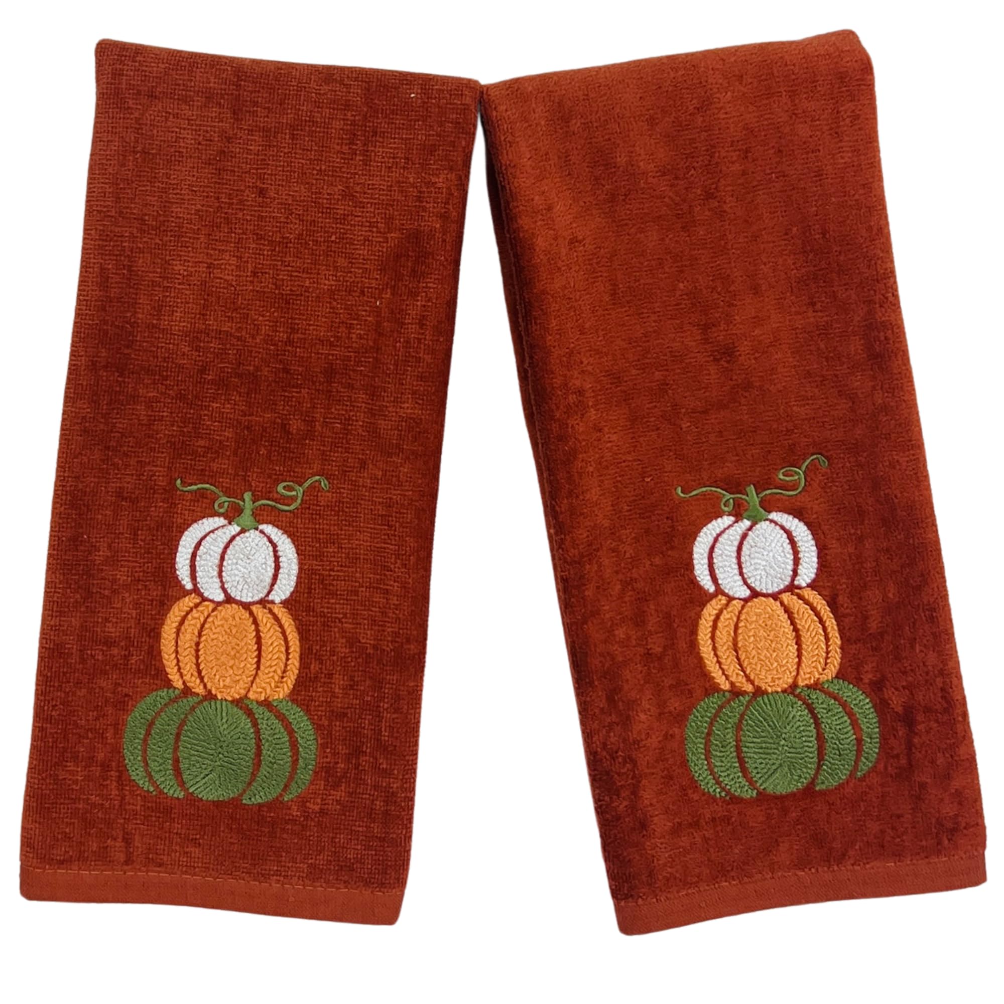 Serafina Home Autumn Fall Bath Hand Towels Bathroom Decor Farmhouse Harvest: Rust Dark Orange 100% Cotton Towels With Embroidere