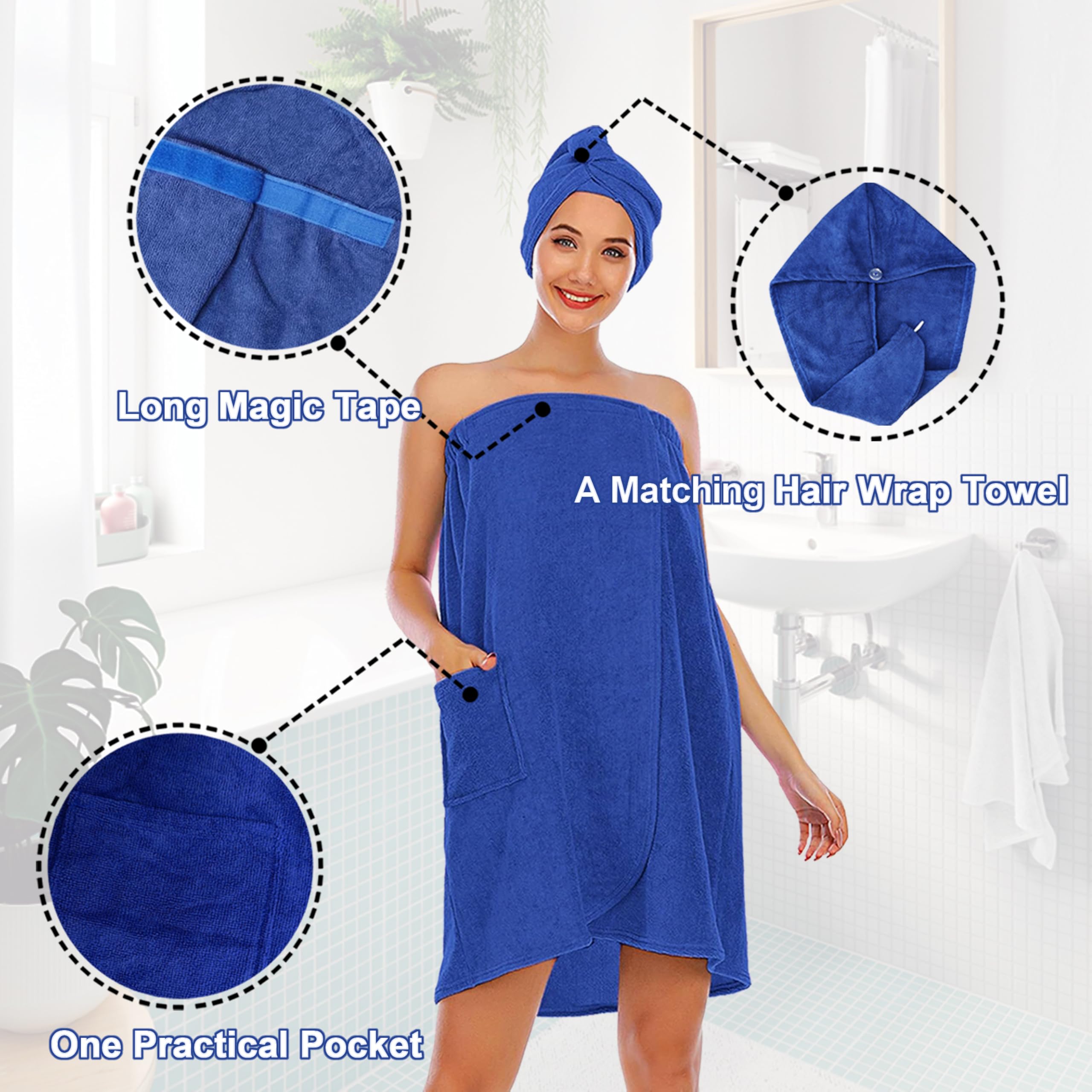 Hysunland Wearable Bath Towel For Women Plus Size, Navy Blue Xxl Womens After Shower Wrap Lightweight Quick Drying With Hair Wra