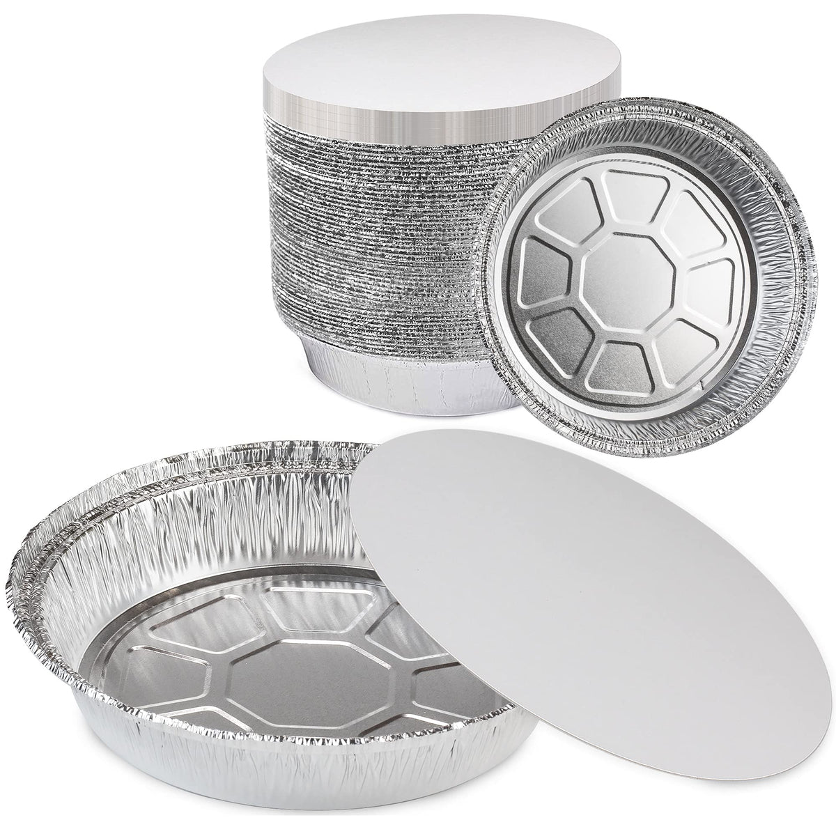 Fit Meal Prep 50 Pack 8    Round Aluminum Foil Pans With Lids, 8 Inch Take Out Containers With Cardboard Covers For Freshness, H