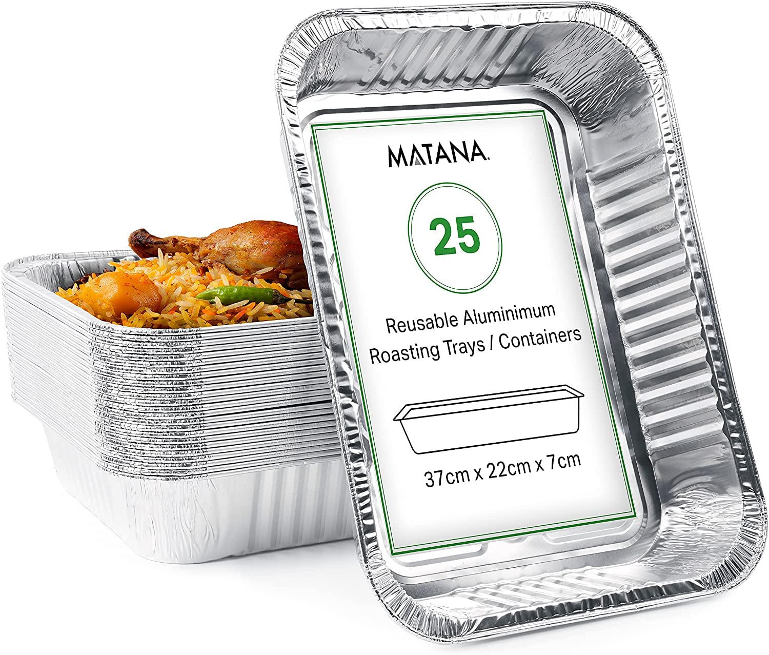 MATANA Aluminum Pans 9x13 Disposable Baking Tin Foil Pan (25 Pack) Half Size Deep Steam Table Pan, Heavy Duty Aluminum Tray for 