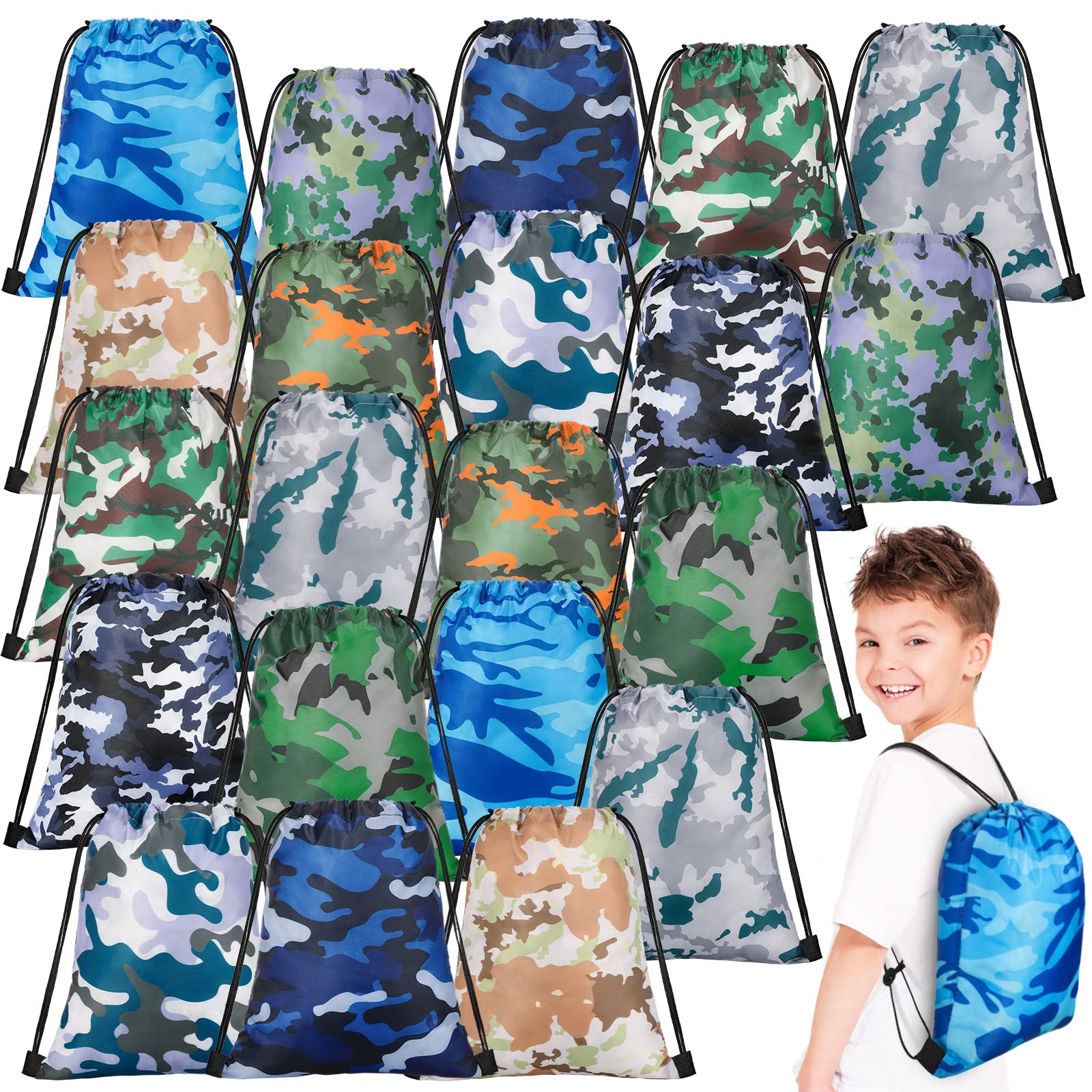 20 Pcs Camouflage Drawstring Bags Camouflage Party Favors Bags Camouflage Goodie Bags Camouflage Gift Bags For Birthday Party (C