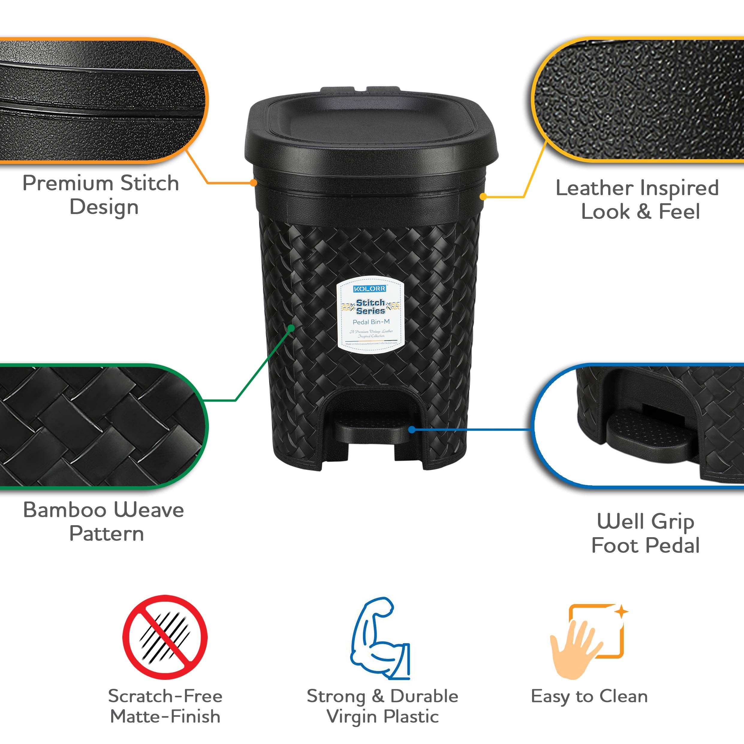 Kolorr Stitch 7 Liters Plastic Pedal Dustbin/Trash Can/Garbage Waste Bin With Lid For Home/Kitchen/Office/Bathroom & Washroom  B