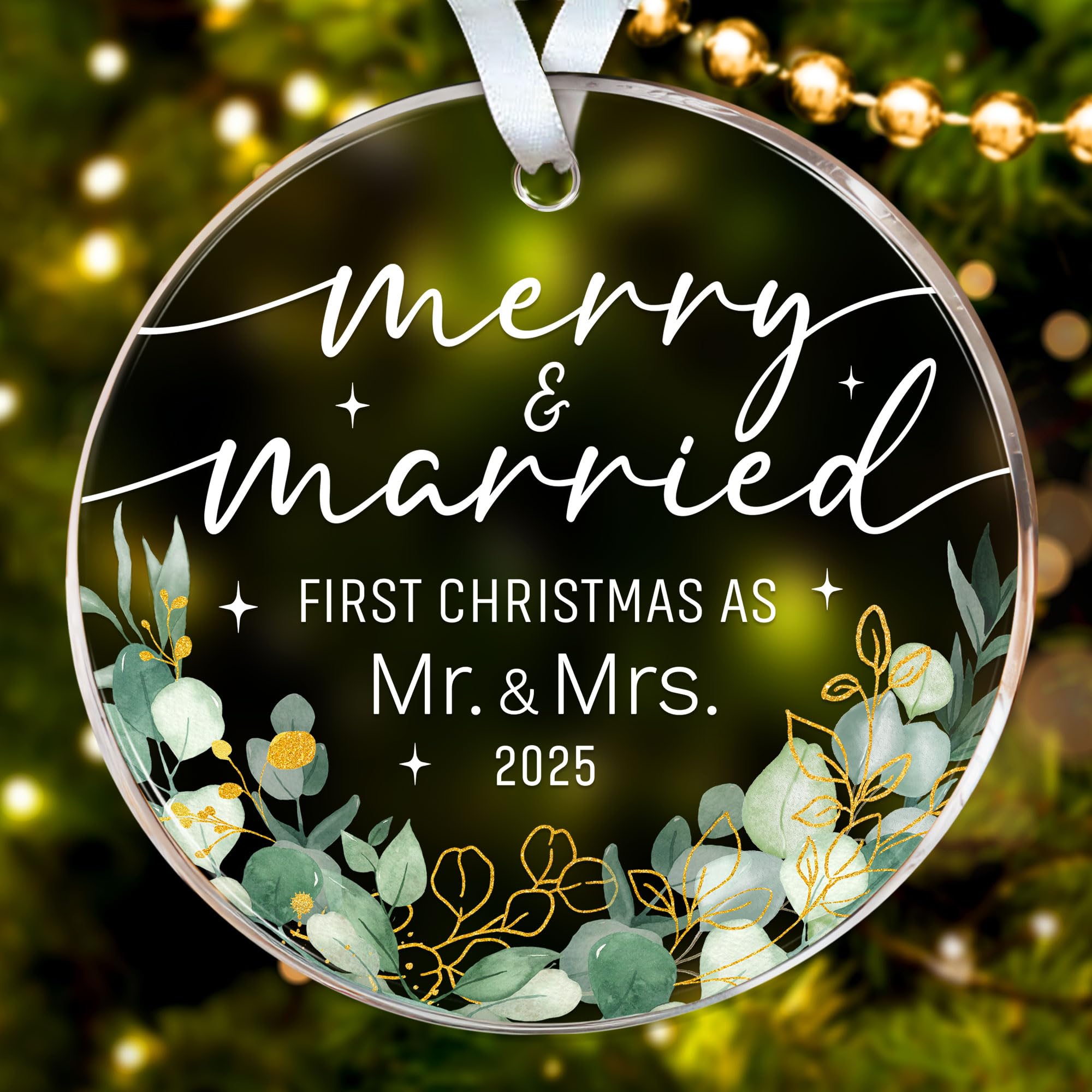 HEXMOZ First Christmas Married Ornament 2025 - Wedding Gifts for Couples 2025 - Just Married, Mr and Mrs Gifts for Newlyweds - B