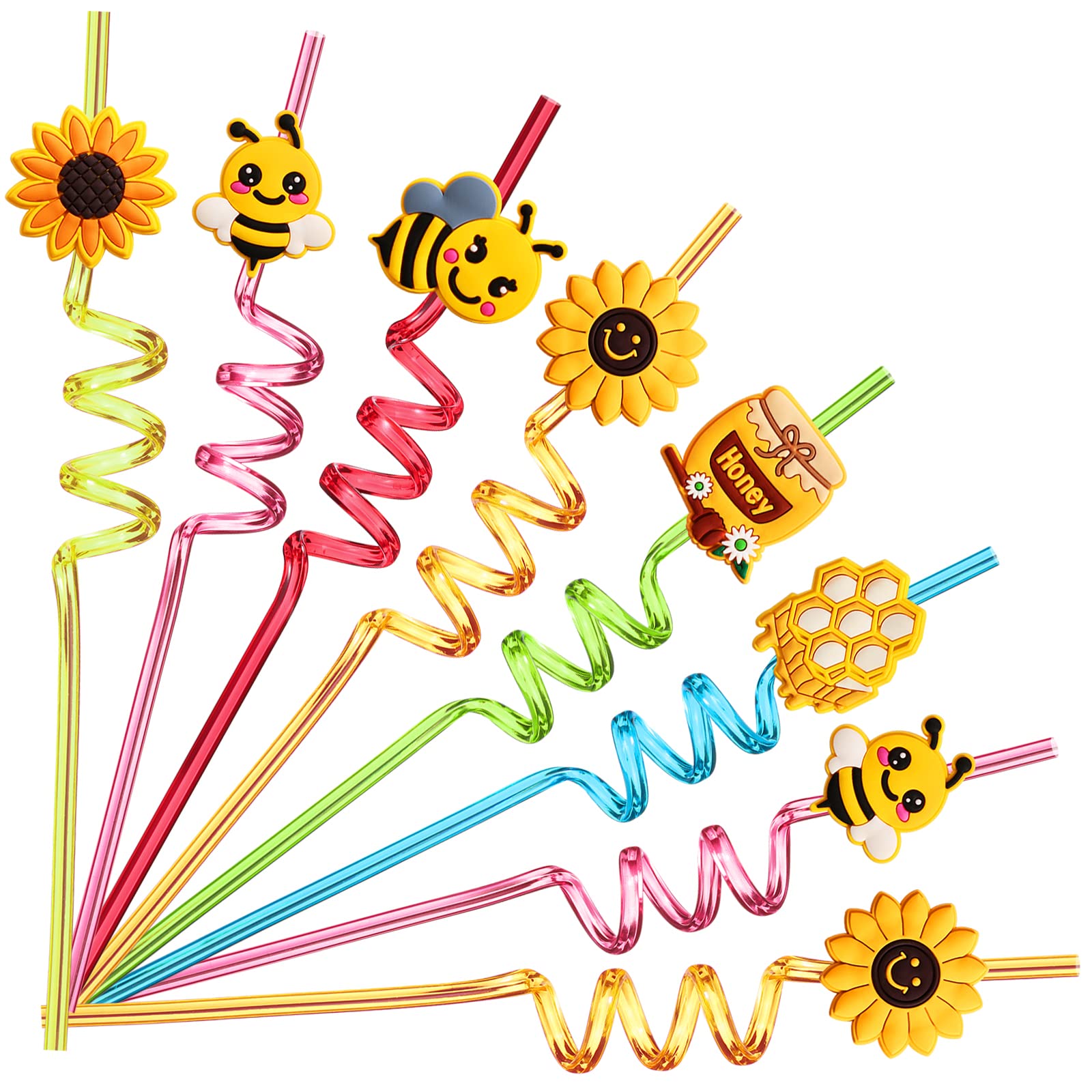 24 Bee Party Favors Bee Sunflower Honey Drinking Straws Goodie Gifts For Kids Birthday Party Supplies With 2 Pcs Cleaning Brushe