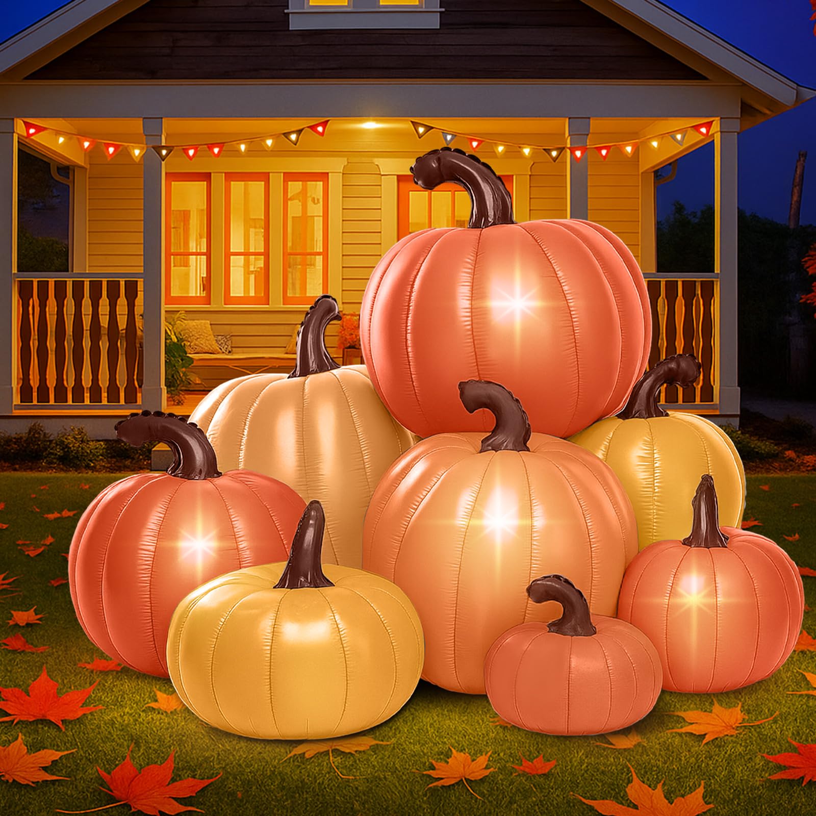 Leyndo 6 ft Tall Fall Pumpkin Inflatable Decorations with Build-in LEDs Fall Harvest Stacked Pumpkin Blow up Outdoor Inflatable