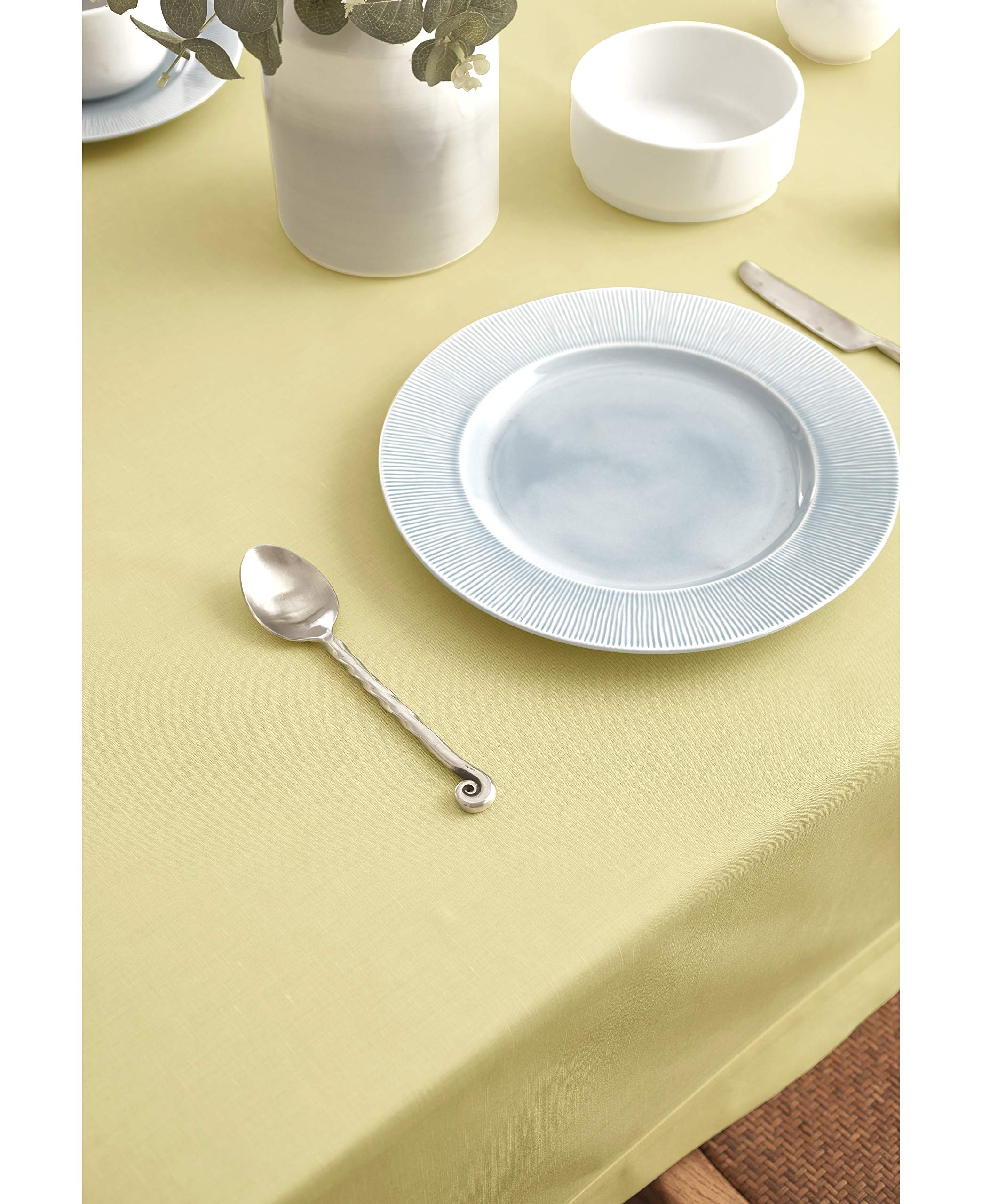 Solino Home Yellow Tablecloth 120'' L X 60'' W Inch - Dru Cotton Linen Table Cloth For Rectangle Tables - Machine Washable Table