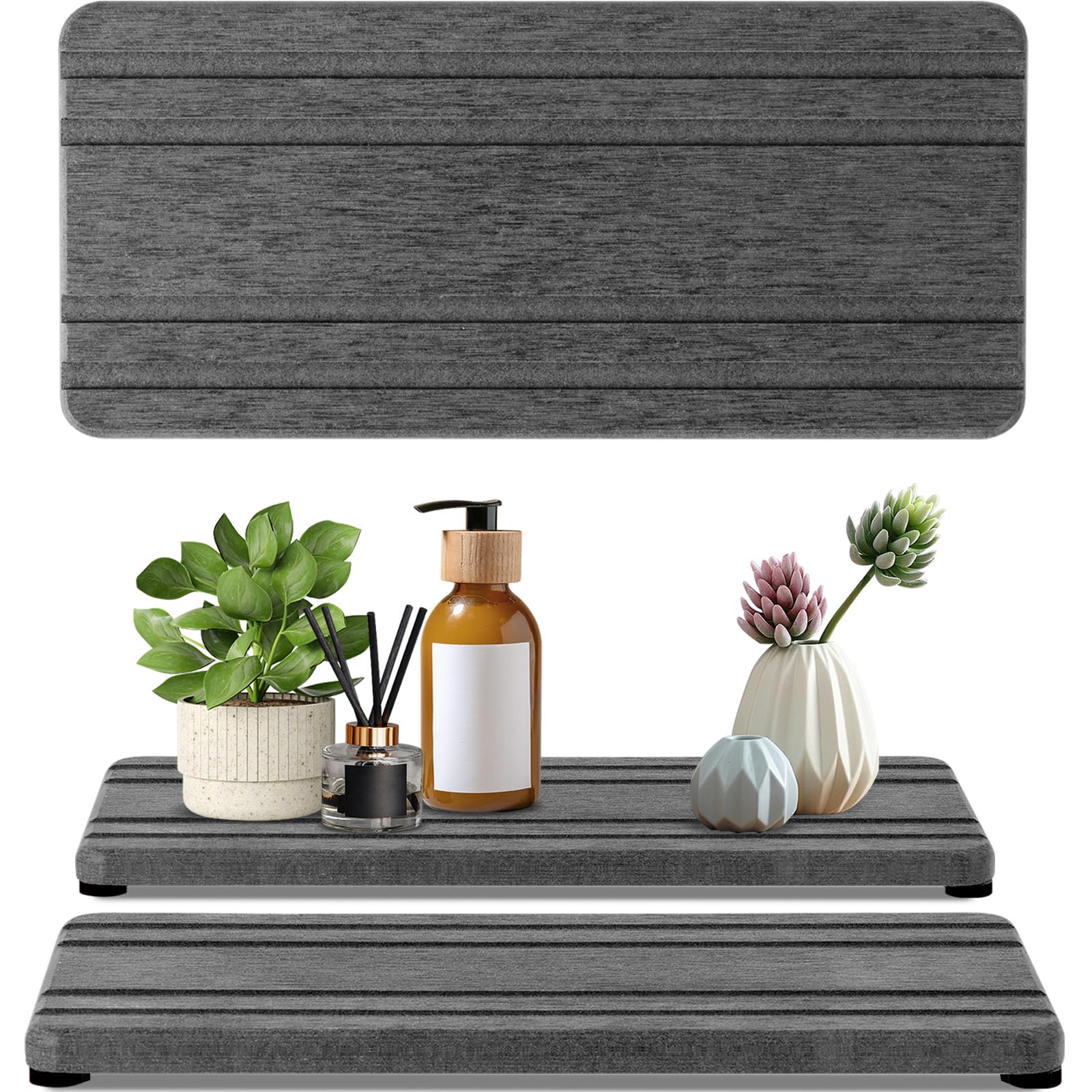 2Pcs Water Absorbing Stone Tray, Quick Drying Diatomite Stone Sink Tray, Water Absorbent Diatomite Coasters For Kitchen Sink, Ba