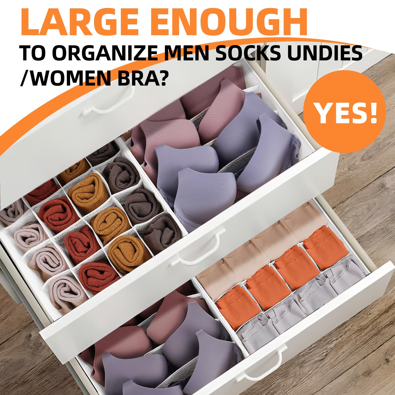 Criusia Drawer Organizer Clothes 6 Set - Dresser Organizer for Closet Bedroom - 90 Cells Drawer Organizer Bins for Sock Underwea