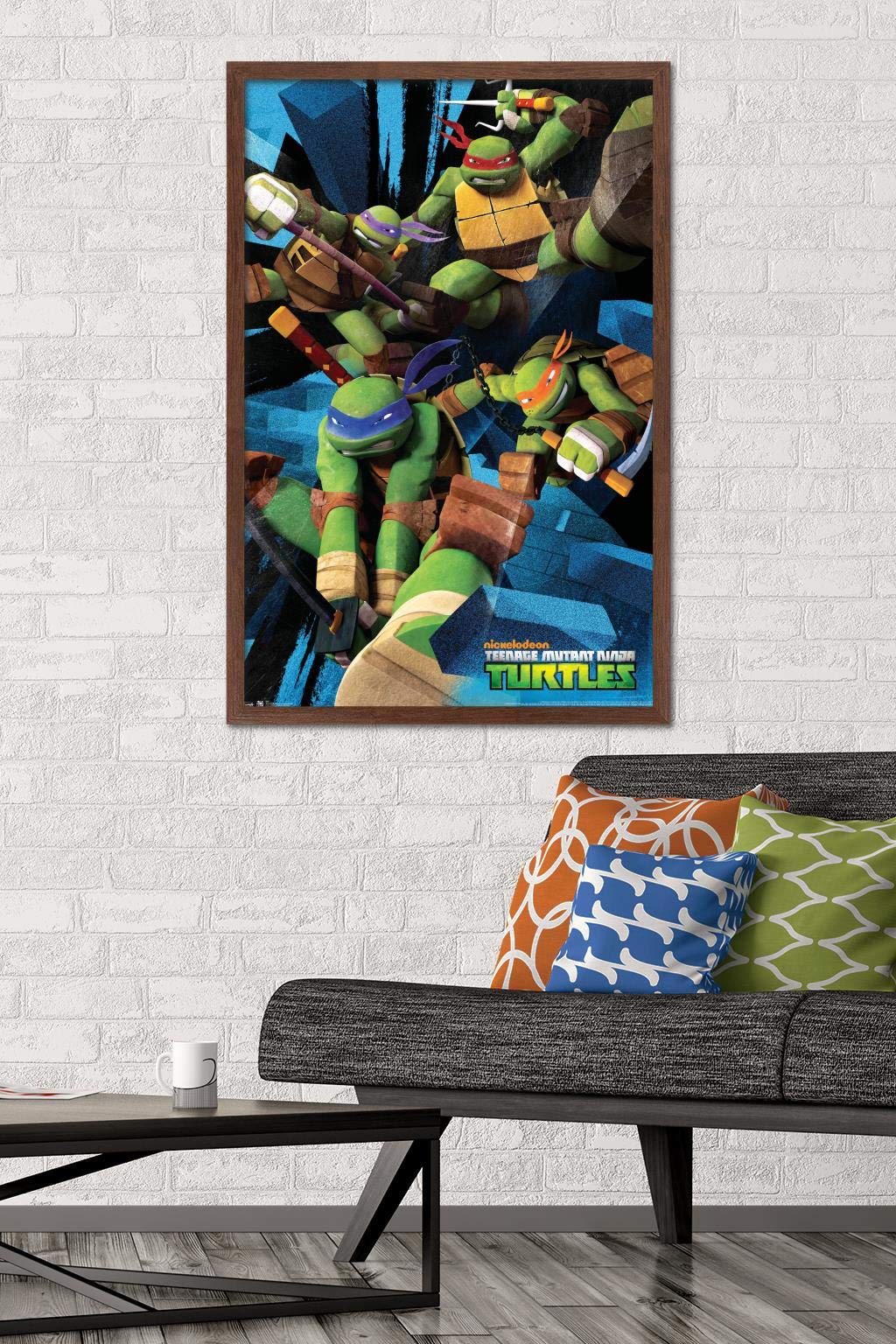 Trends International Nickelodeon Teenage Mutant Ninja Turtles - Attack Wall Poster, 22.375'' X 34'', Mahogany Framed Version