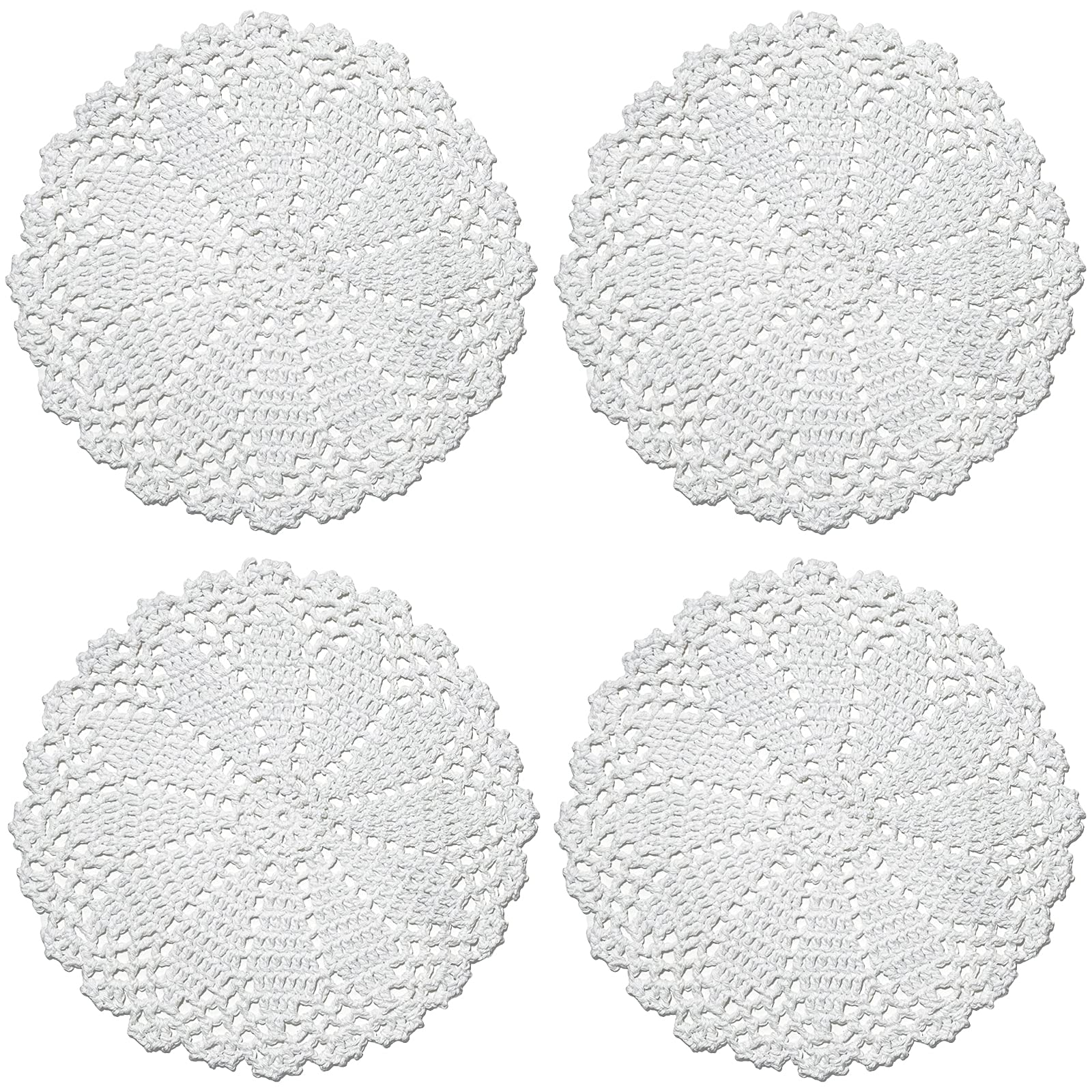 Phantomon 7 Inch Doilies Handmade Round Crochet Cotton Lace Doilies Table Placemats Doilies, Vase Pads Doily, Pack Of 4 (White)