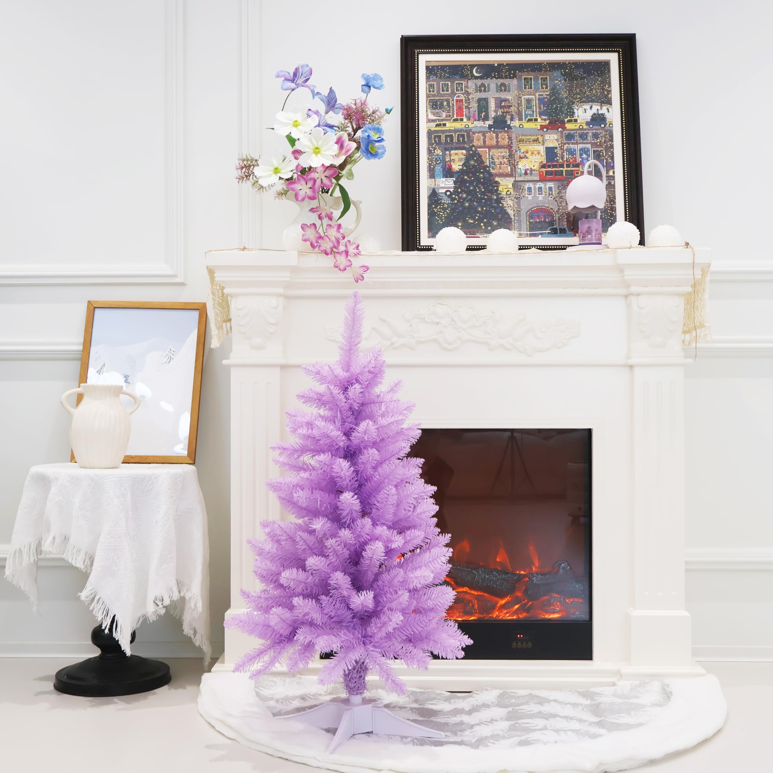 Small Christmas Tree 4FT Artificial Desktop Xmas Tree for Holiday Decor 161 Branch Tips,Purple