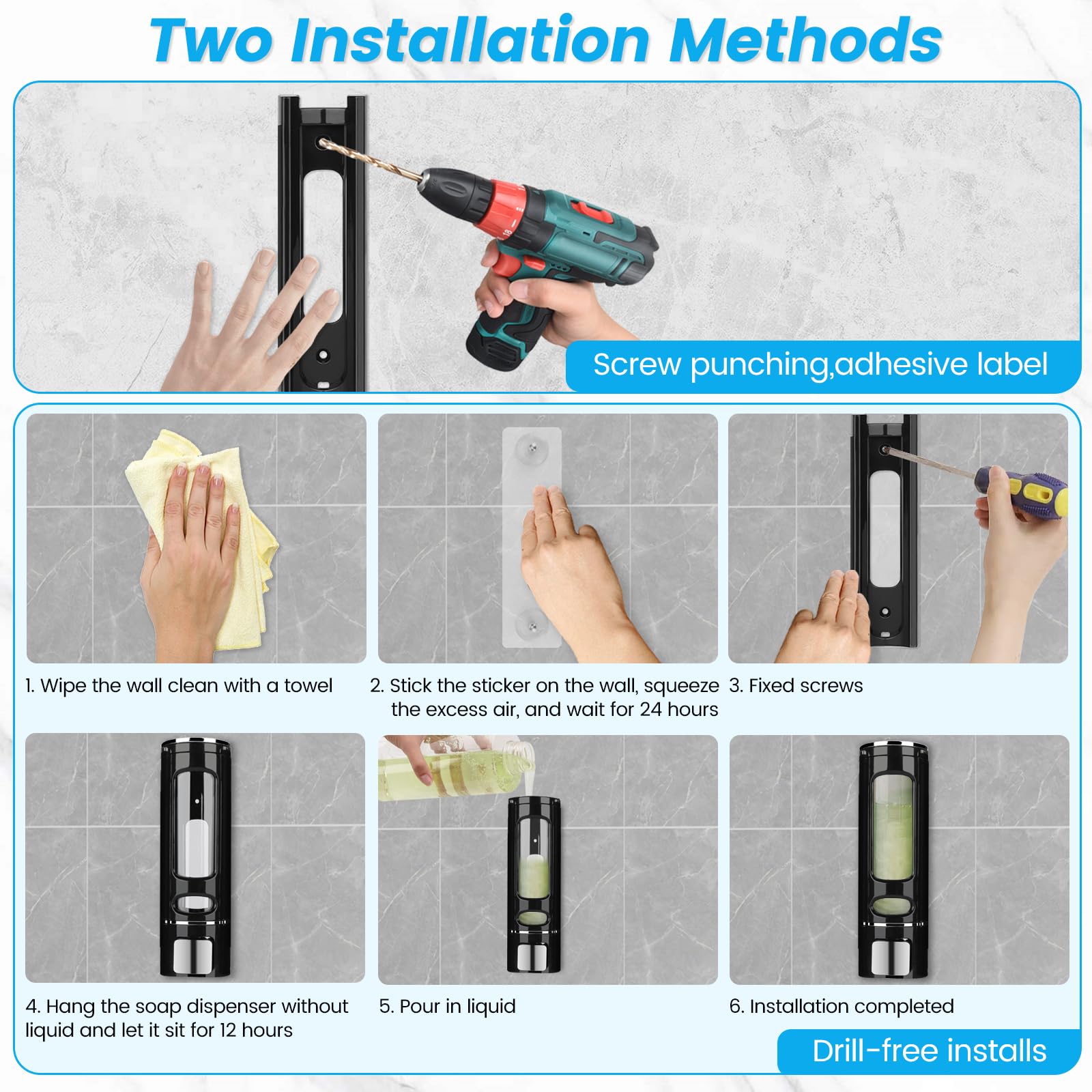 Wall Mounted Hand Soap Dispenser, 400Ml Bathroom Shower Dispenser Gel Container Shower Pump Dispenser And Organizer For Bathroom