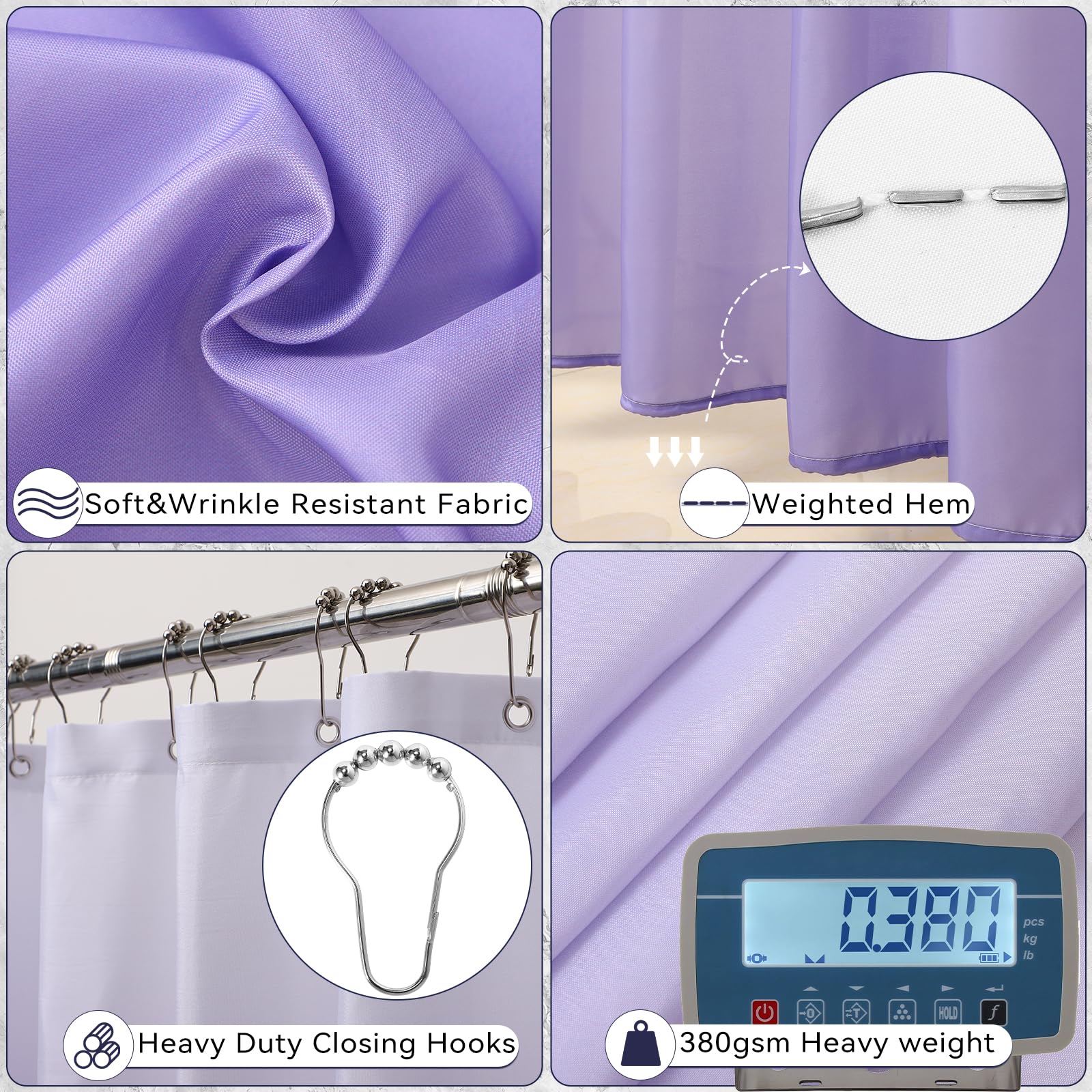 Bathroom Accessory Set-Bathroom Sets With Shower Curtain And Rugs, Non Slip Bathroom Rugs Super Absorbent, Light Purple Ombre Sh