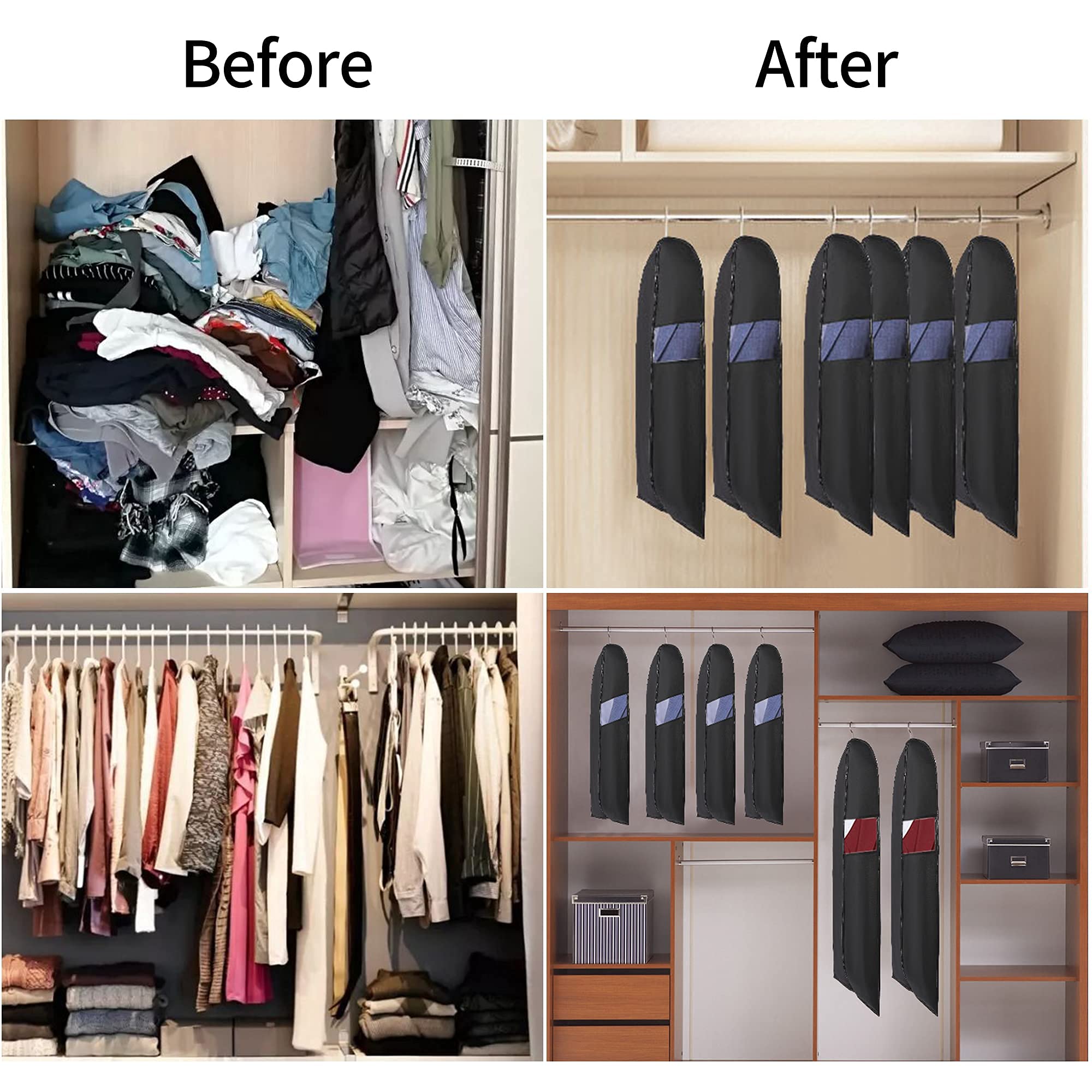 40??Garment Bags?3 Pack?Suit Bag for Storage Hanging Clothes Suitable for Storage of Dresses Suits Overcoats Garment Can Provide Neatness and Space-Saving for Your Wardrobe (Black  40 ? 24 Inch)