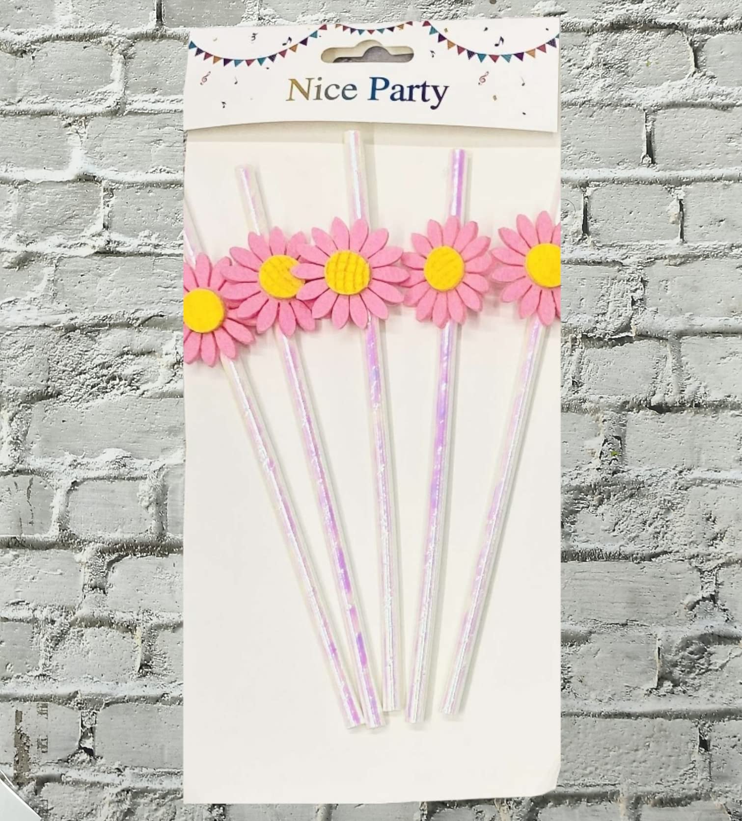 Cake Decor 5Pcs Pink Sunflower Straw Topper For Cake Decoration(SbStraw337Pink)