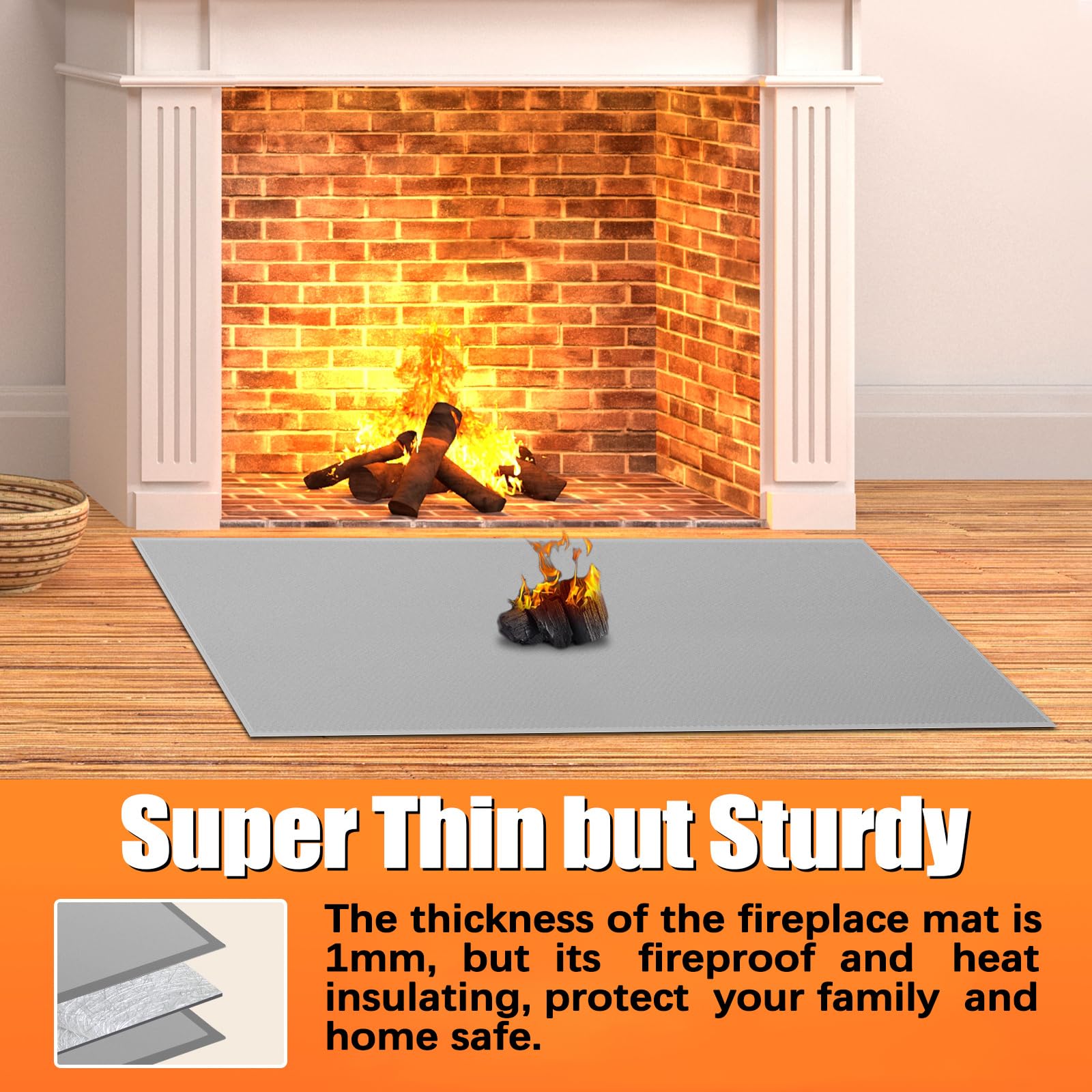 Hearth Rugs For Fireplaces Fire Resistant, 48 X 28 X 0.04 Inch Fireproof Fireplace Mat Hearth Rug, Hearth Pads For Wood Stove Fi