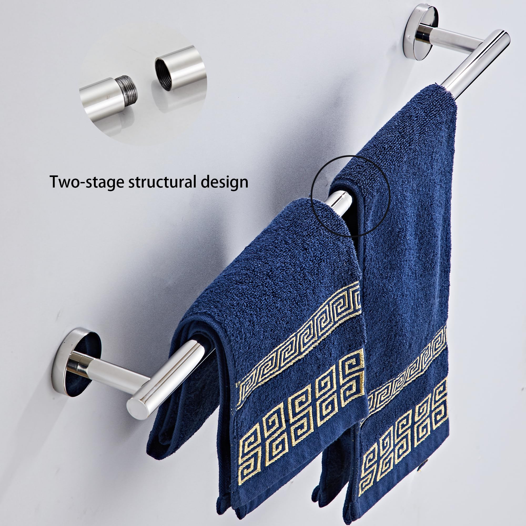 Chrome Bathroom Hardware Set 5 Piece With Towel Racks For Bathroom, Sus304 Stainless Steel Bath Towel Bar Set, 24 Inch Wall Moun