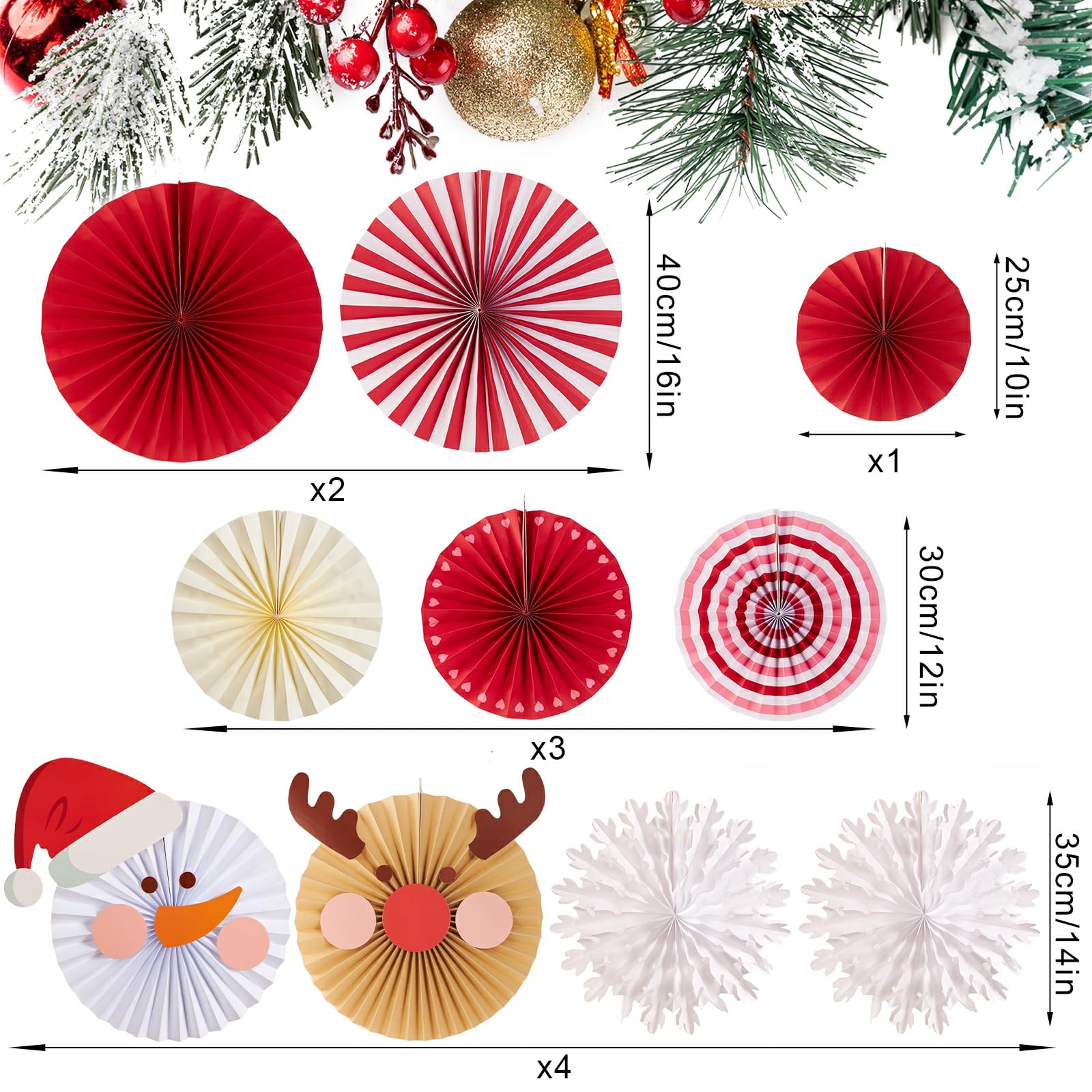 Christmas Hanging Paper Fans Decoration Red White Xmas Snowman Party Ceiling Hangings Deco Elk Tissue Paper Fans Decoration Set