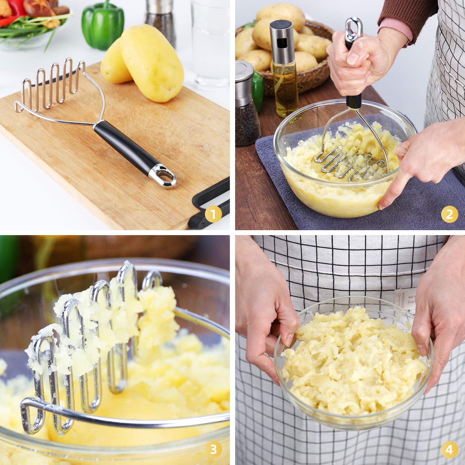 Potato Masher, Potato Masher Stainless Steel, Heavy Duty Mashed Potatoes Masher, Professional Metal Wire Masher Kitchen Tool For