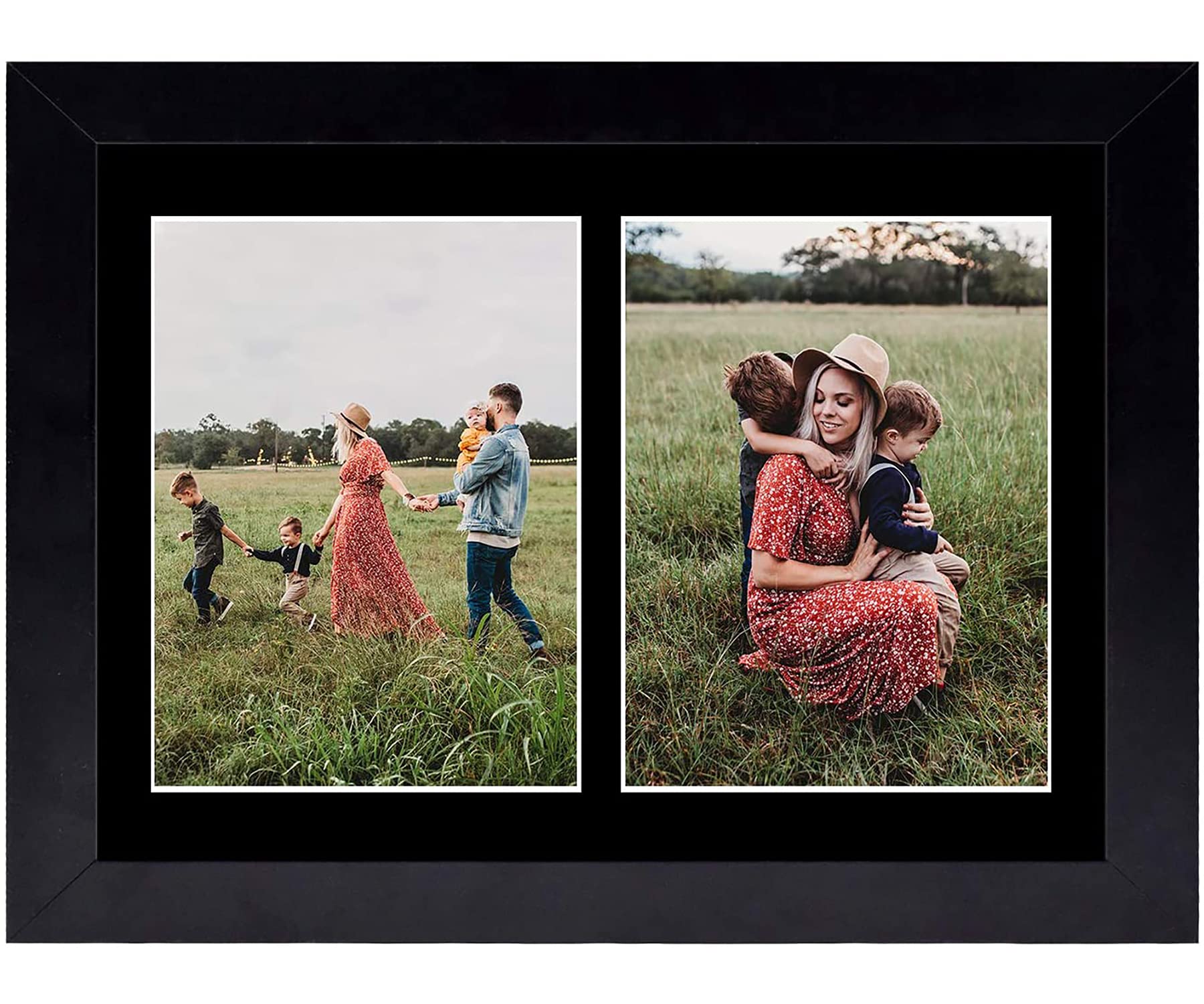Golden State Art, 8.5x11 Black Wooden Picture Frame - Black Mat for 2-5x7 Photos or 8.5x11 Certificate Without Mat - Real Glass 