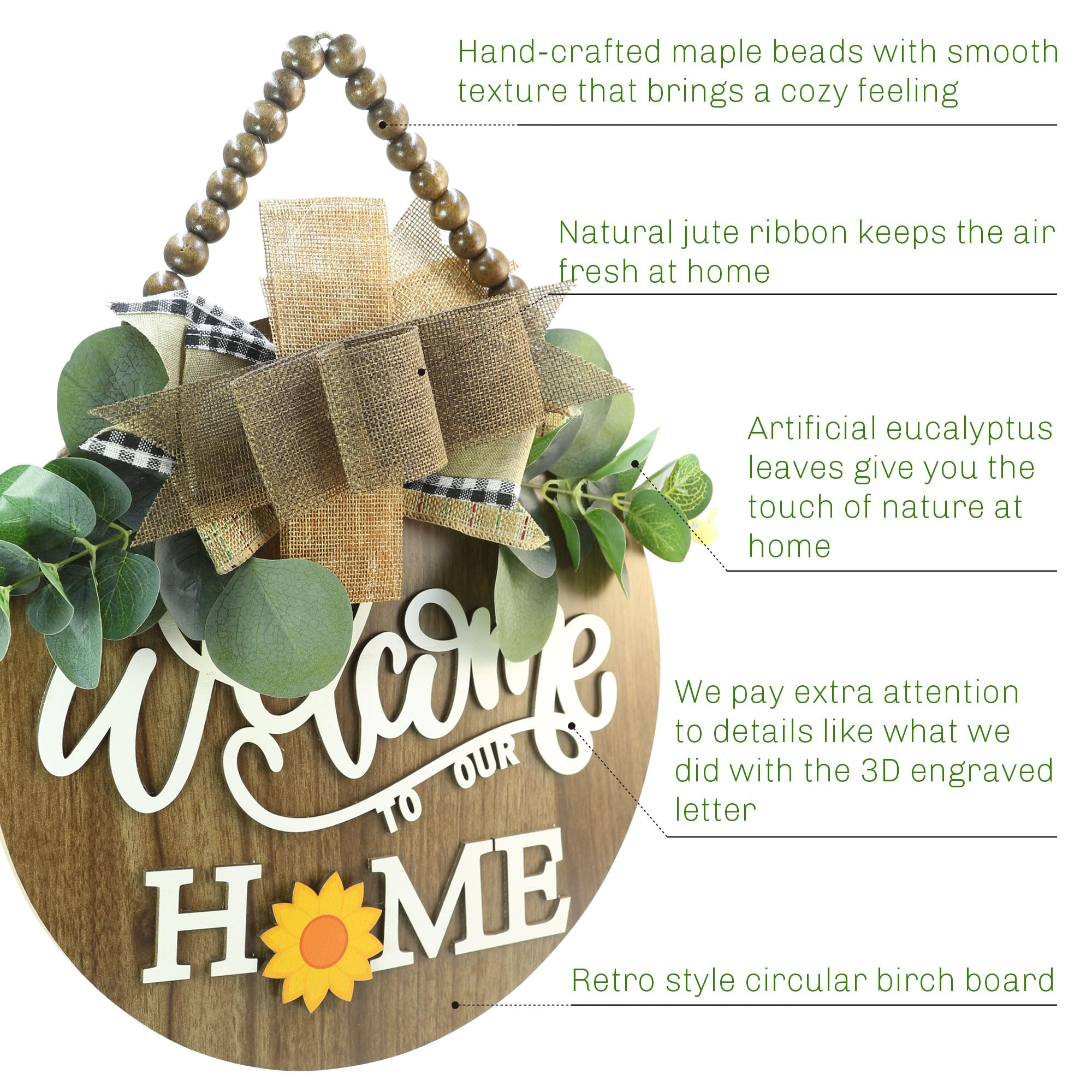 Condorpasea interchangeable 3D Welcome Sign for Front Door |Home/Farmhouse Porch D  cor Wooden Hanging Sign with Artificial Leav
