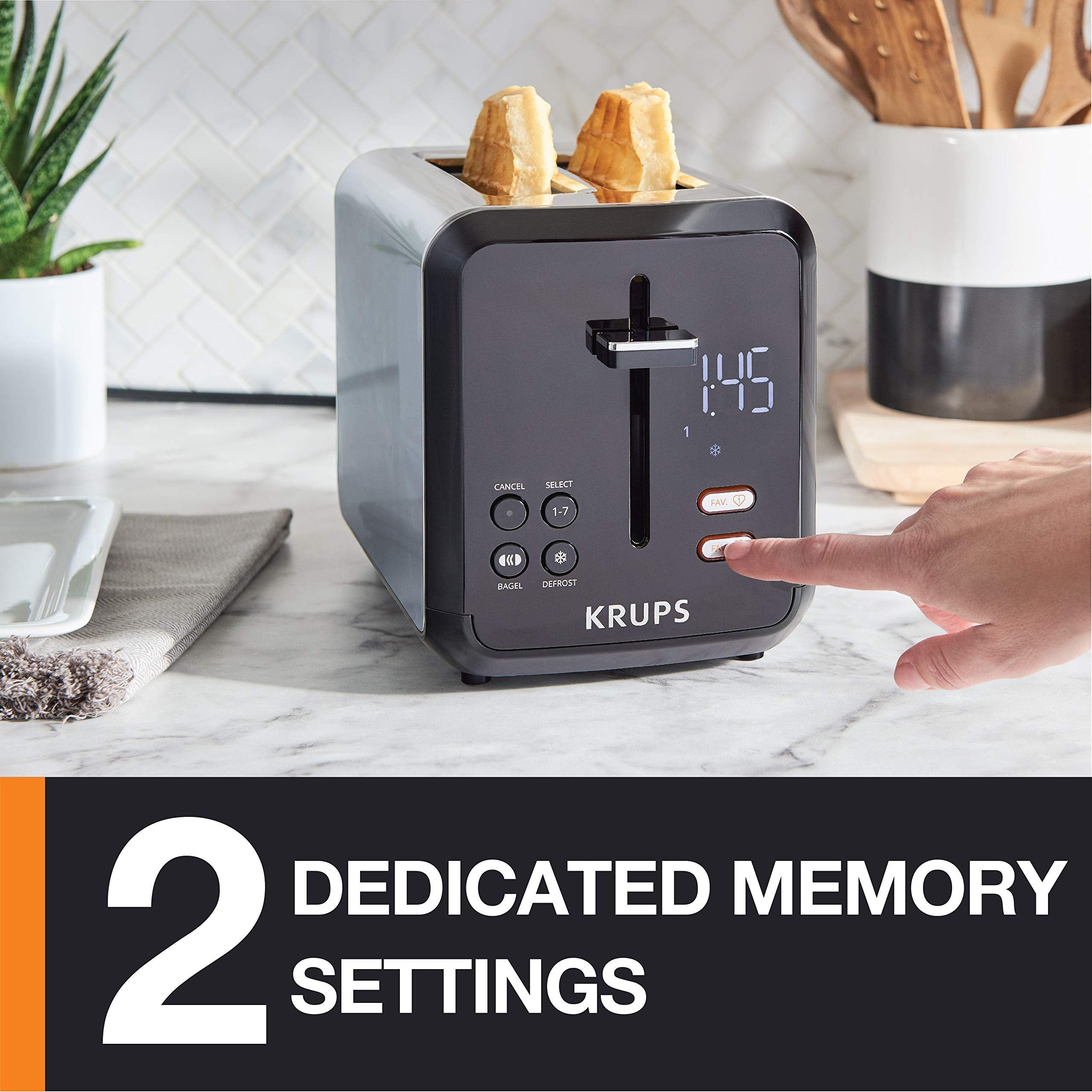 KRUPS My Memory Digital Stainless Steel Toaster, 7 Browning Levels, Black, Model 10942226871