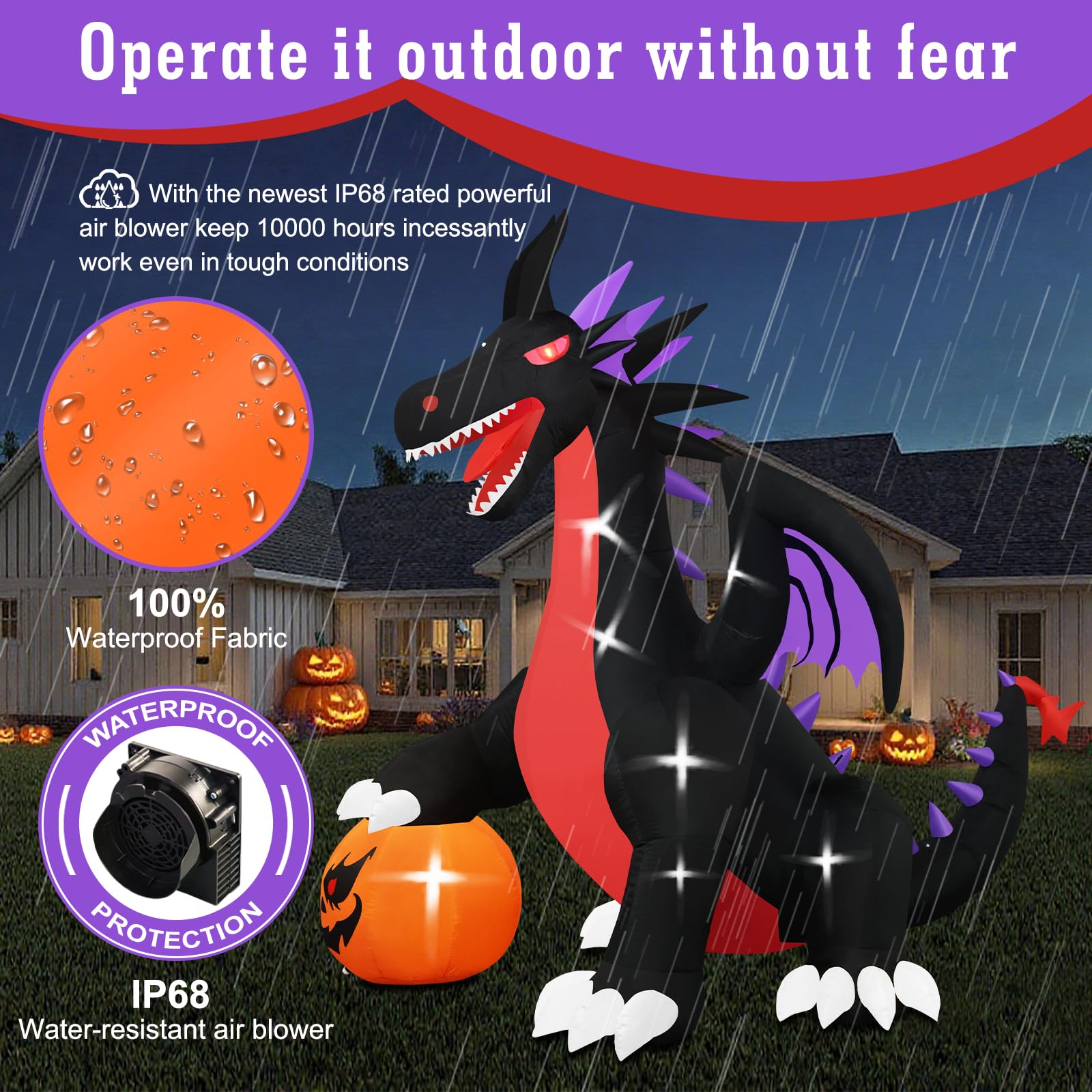 Halloween Inflatables Giant 8Ft Tall Headless Horseman Day of The Dead Outdoor Decoration, Pumpkin Knight with Horse Blow Up Yar
