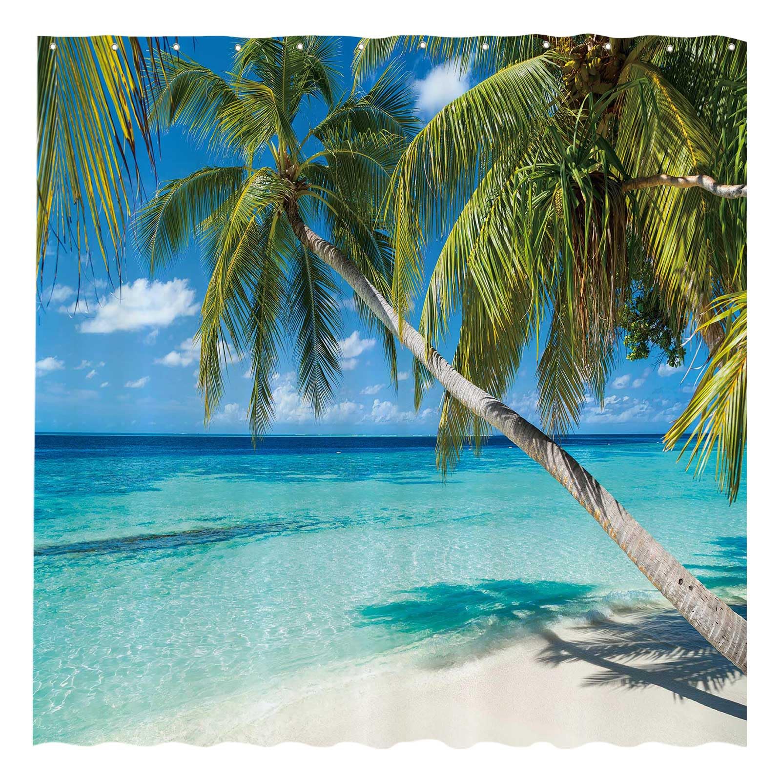 Allenjoy 72X72 Inch Summer Seaside Shower Curtain Tropical Paradise Beach Blue Sky Palm Tree Decor Home Bathroom Bathtub Curtain