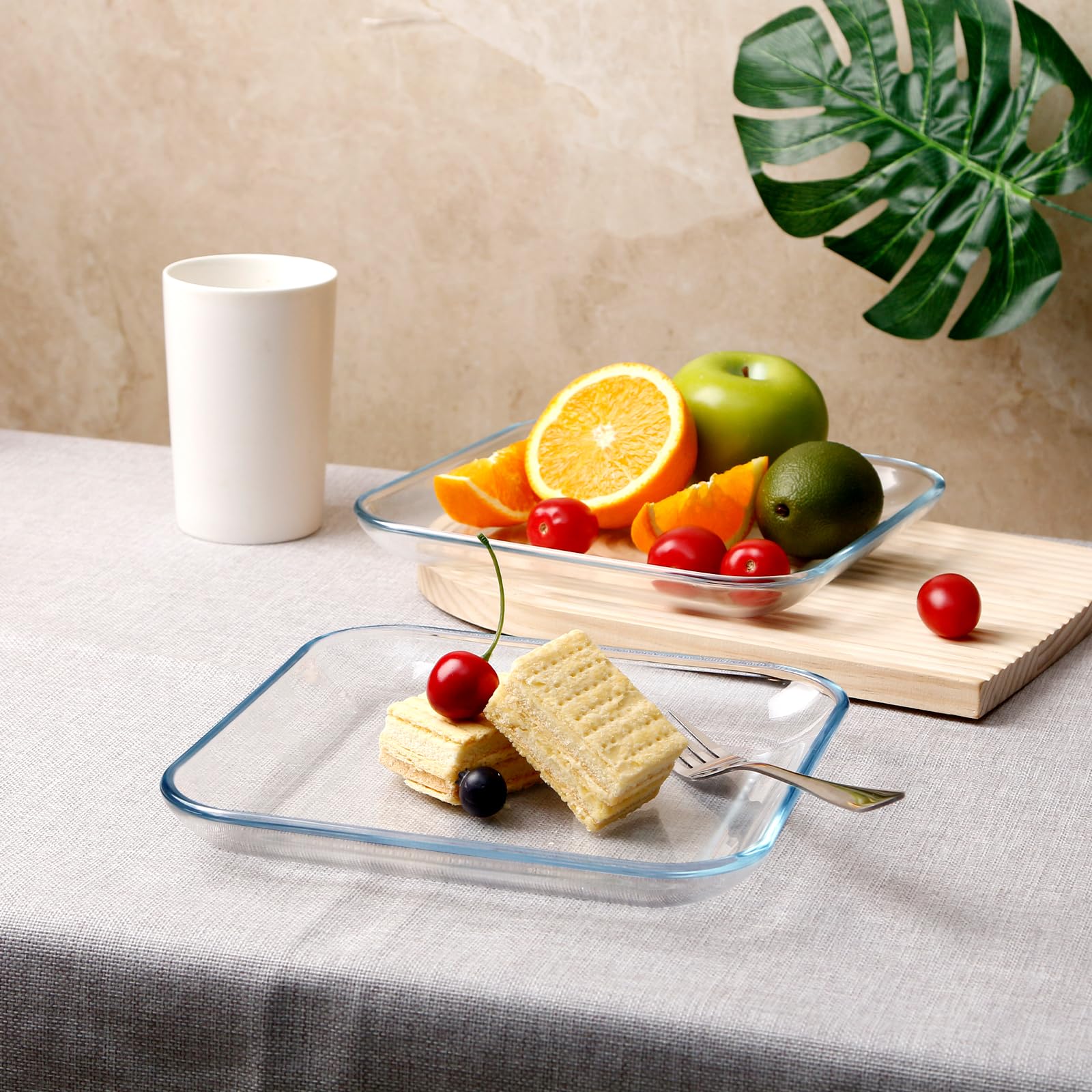 Nutriups 2 Pack 9 Inch Glass Dinner Plates, Tempered Glass Pasta Salad Plate Set For Kitchen, Glass Serving Plates, Dinnerware D