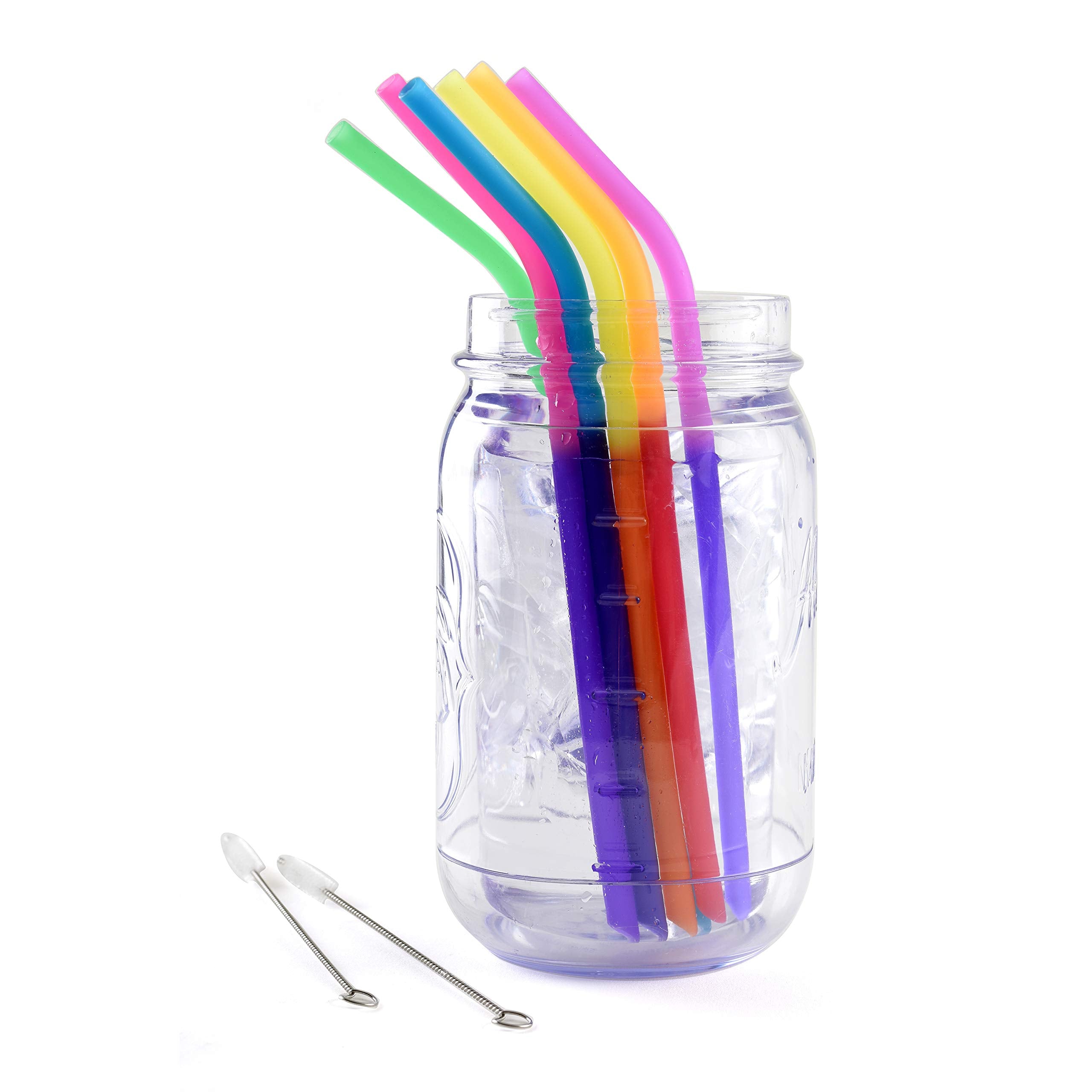 Norpro Silicone Color Changing Straws With 2 Cleaning Brushes, Set Of 6