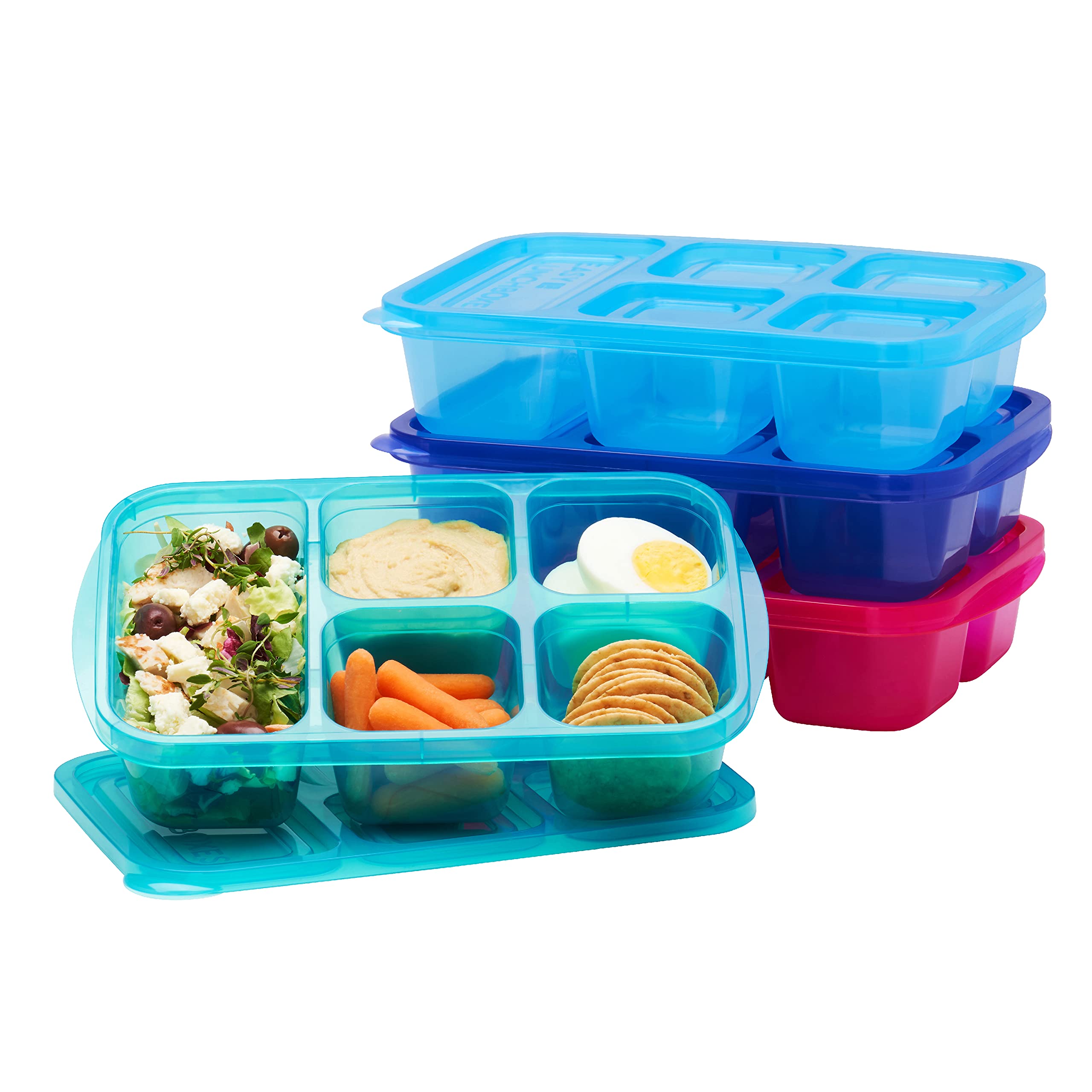 Easylunchboxes - Patented Design Bento Lunch Boxes - Reusable 5-Compartment Food Containers For School, Work, And Travel, Set Of